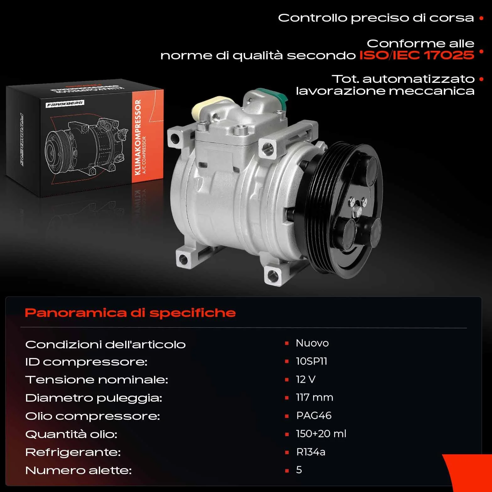 Frankberg Compressore Aria Condizionata Benzina Compatibile Picanto TA 1.0 51 KW 977011Y000