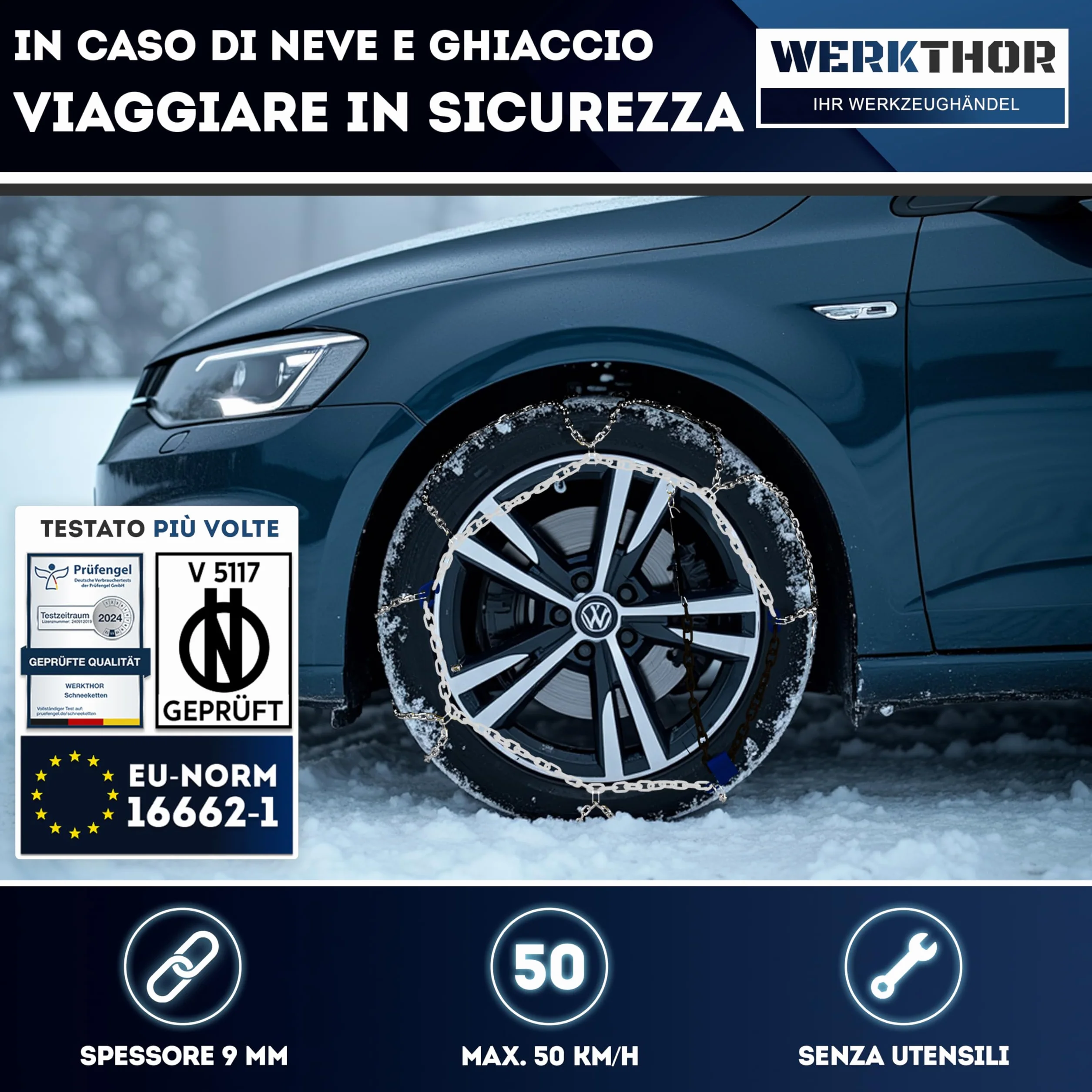 Catene da Neve Omologate per Auto WERKTHOR 2x Metallo