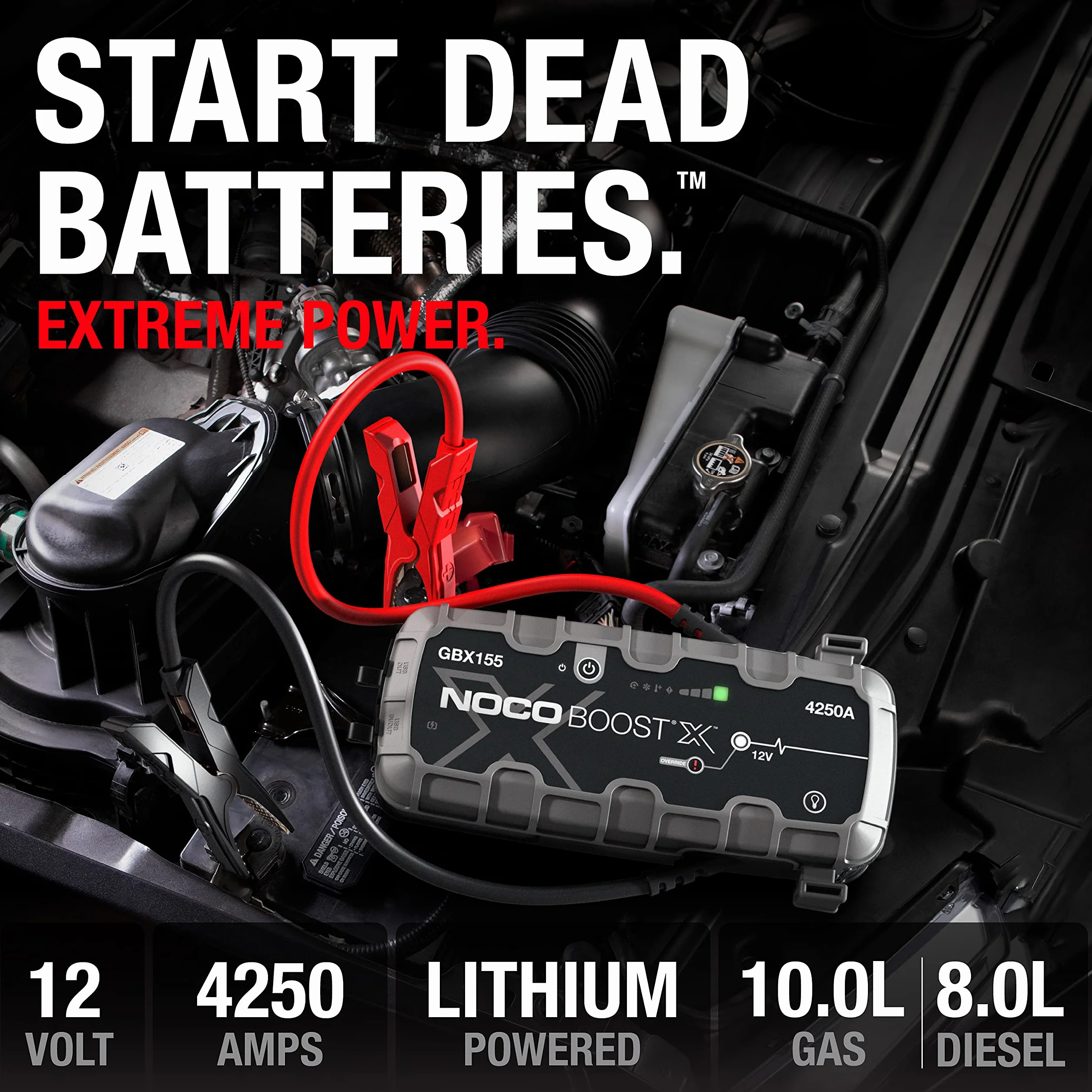 NOCO Boost X GBX155: Avviatore di Emergenza UltraSafe 4250A – Booster Batteria al Litio 12V, Caricabatteria Portatile Power Bank e Cavi Avviamento – Per Motori Benzina fino a 10L e Diesel fino a 8L