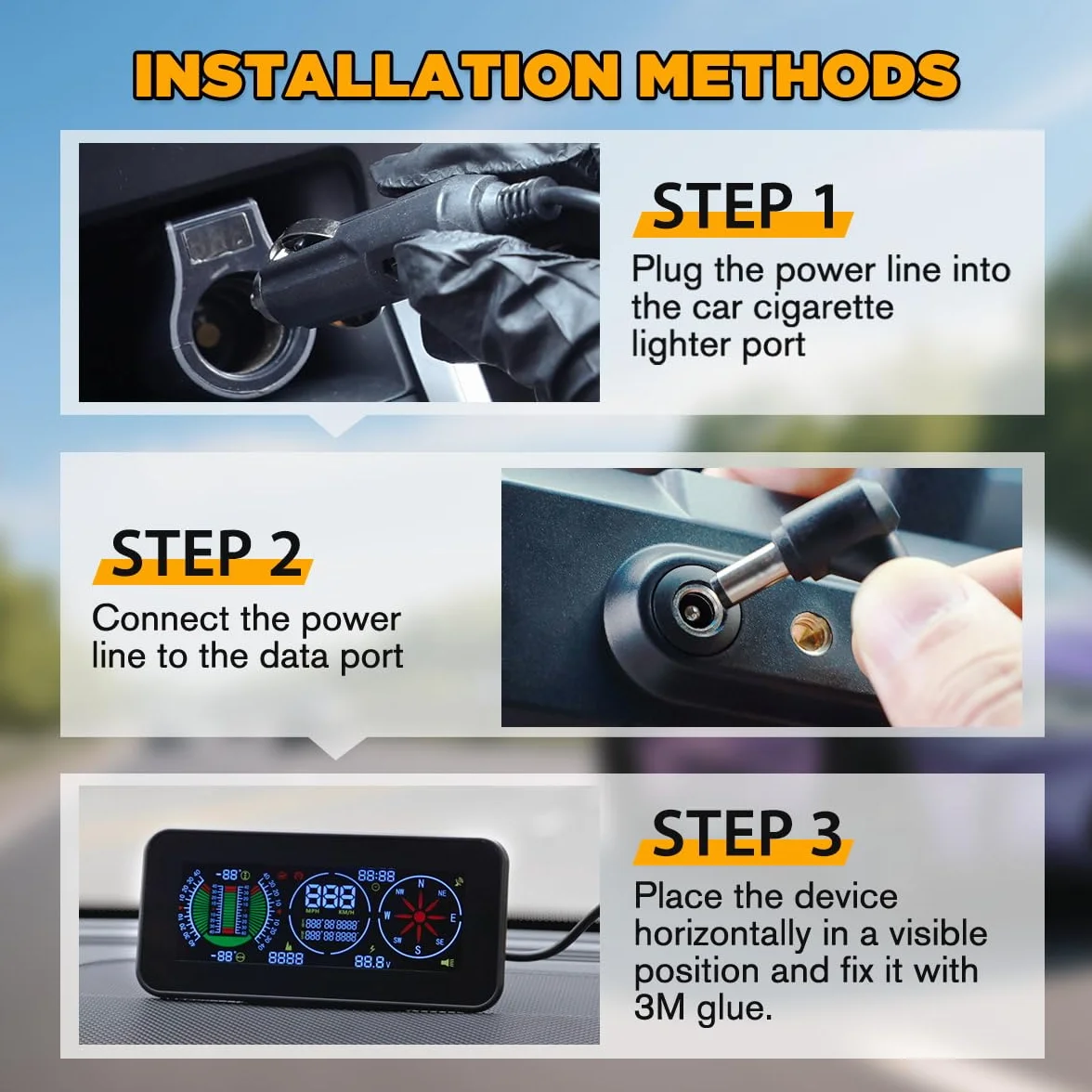 Auto Inclinometro Digitale GPS HUD Pitch Angle Slope Meter MPH Speedometer con Bussola per Veicoli Fuoristrada SUV