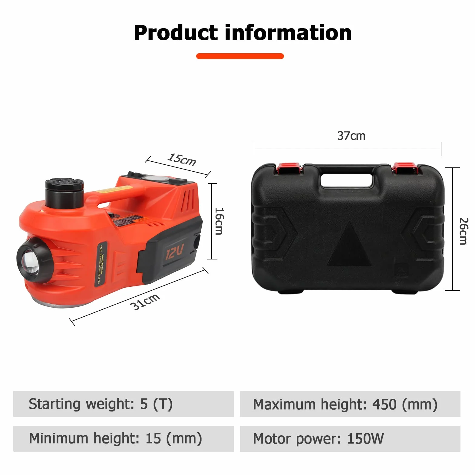 Kit Attrezzi Martinetto Elettrico 12V 150W 5 Tonnellate CC per Auto