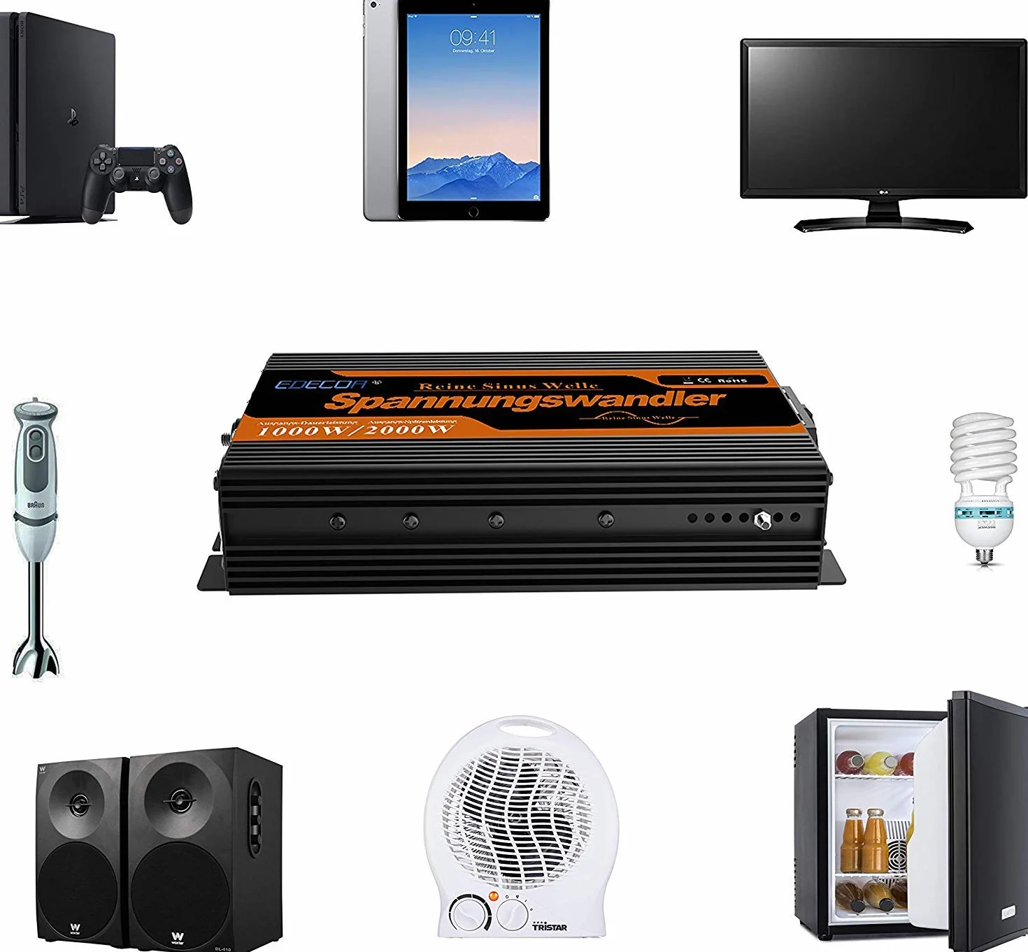 EDECOA Inverter 12V 220V Onda Pura 1000W USB Telecomando Convertitore di Potenza Isolamento Galvanico 3a Generazione