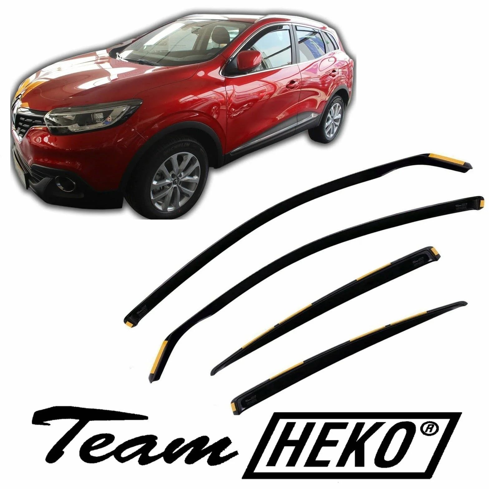 Deflettori d'Aria Heko per Renault Kadjar dal 2015, Set 4 Pezzi Nero Fumé