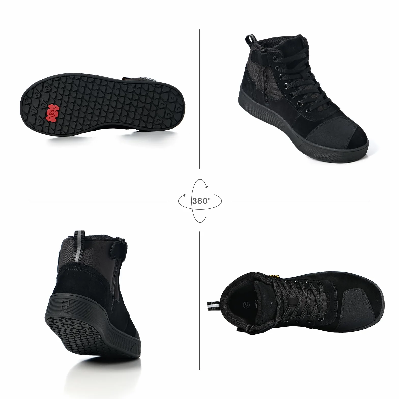 RIDEIRON Scarpe Moto Uomo Donna Conforme CE Stivali Moto,Antiscivolo Rinforzato Suola Ispessita Impermeabili Traspiranti alla Moda con Zip Laterale,Supporto alla Caviglia e Shift Pad Nero 42