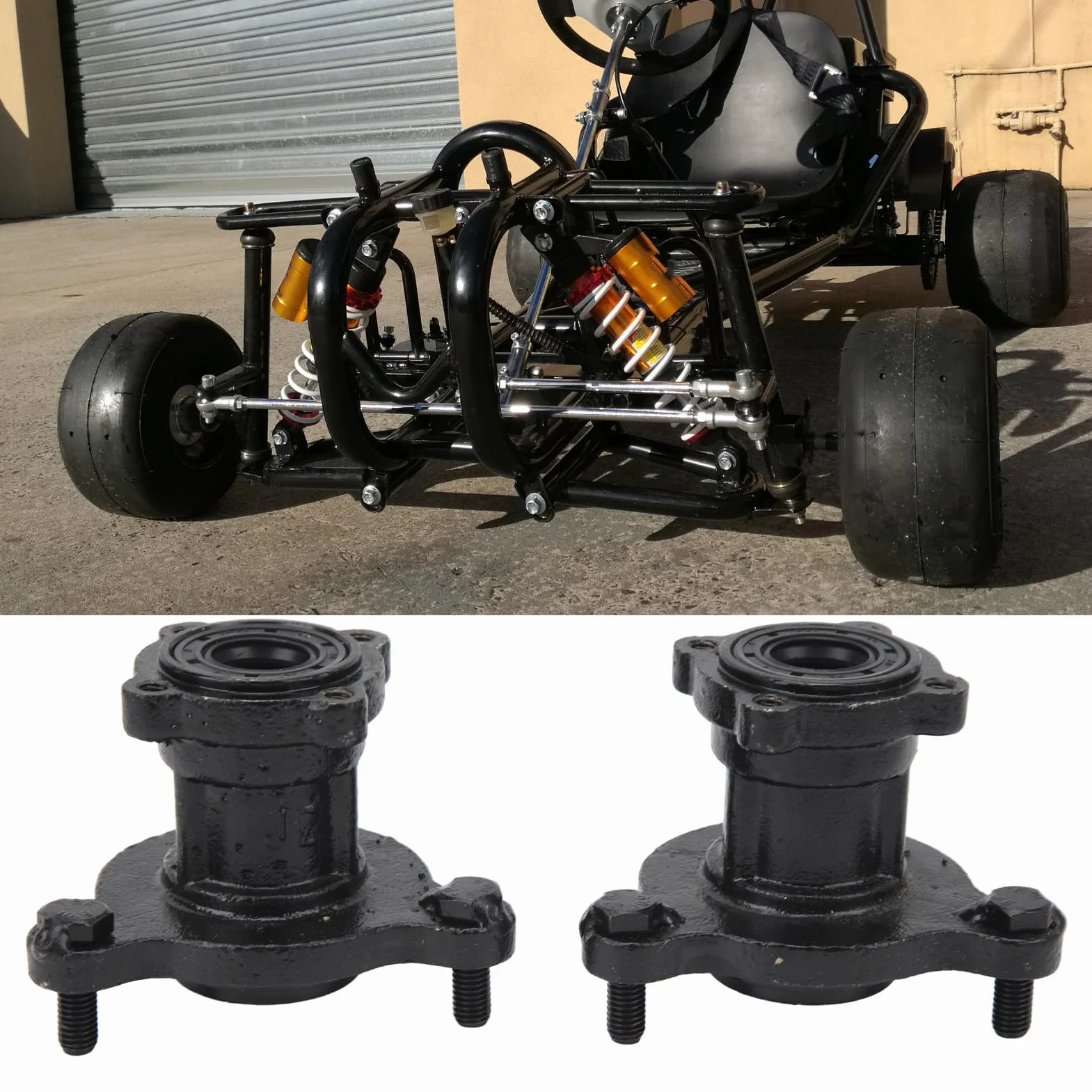 2 Pezzi Mozzi Ruota Go Kart, Mozzo Ruota da 17 mm 20 mm con 3 Bulloni Cuscinetto,Cerchione Freno Anteriore per Bici ATV Quad Go Kart 110cc 125cc
