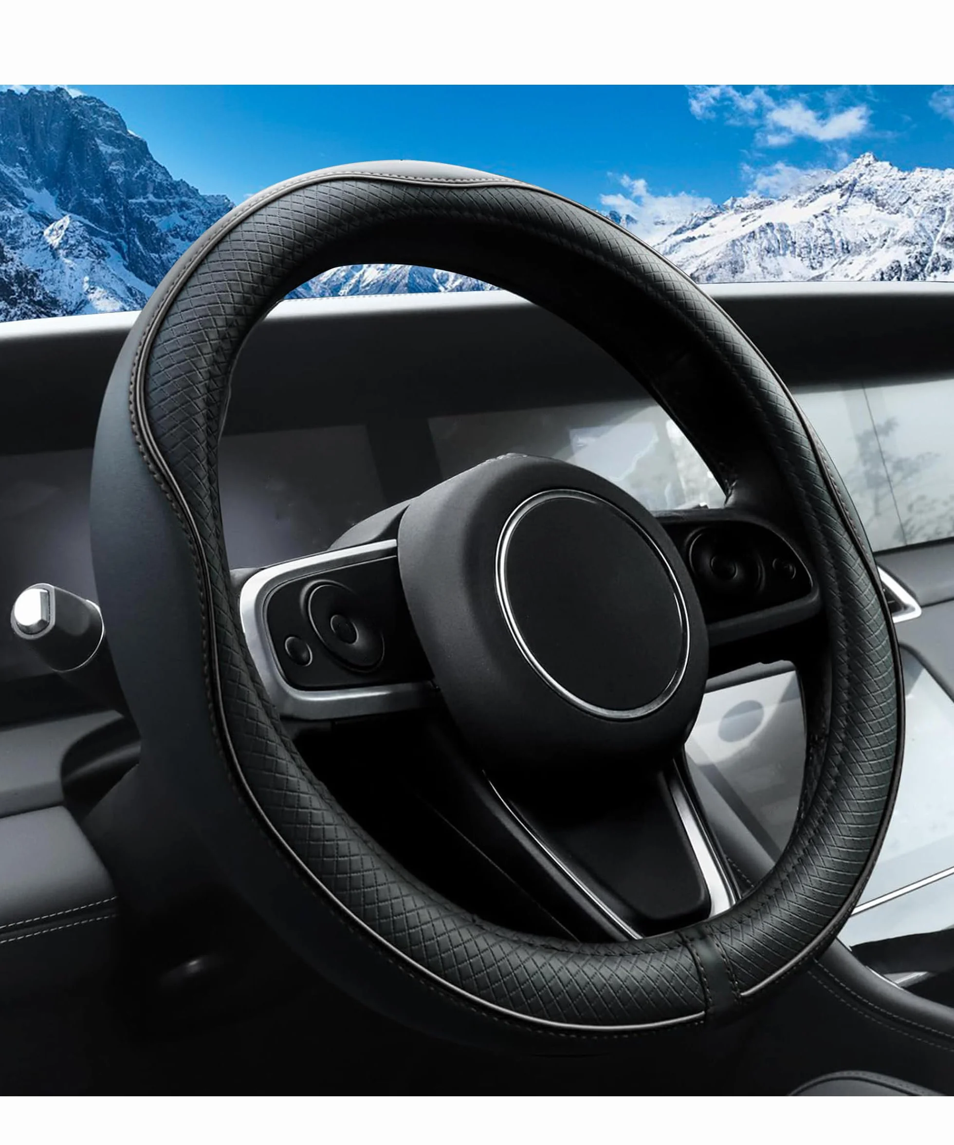 Flaconi Copri Volante per Auto,Coprivolante Auto,Accessori Autos Interno,Coprivolante in Finta Pelle,Copri Sterzo Traspirante,Adatto a Volanti con Diametro Esterno da 37 a 38 cm (Nero)