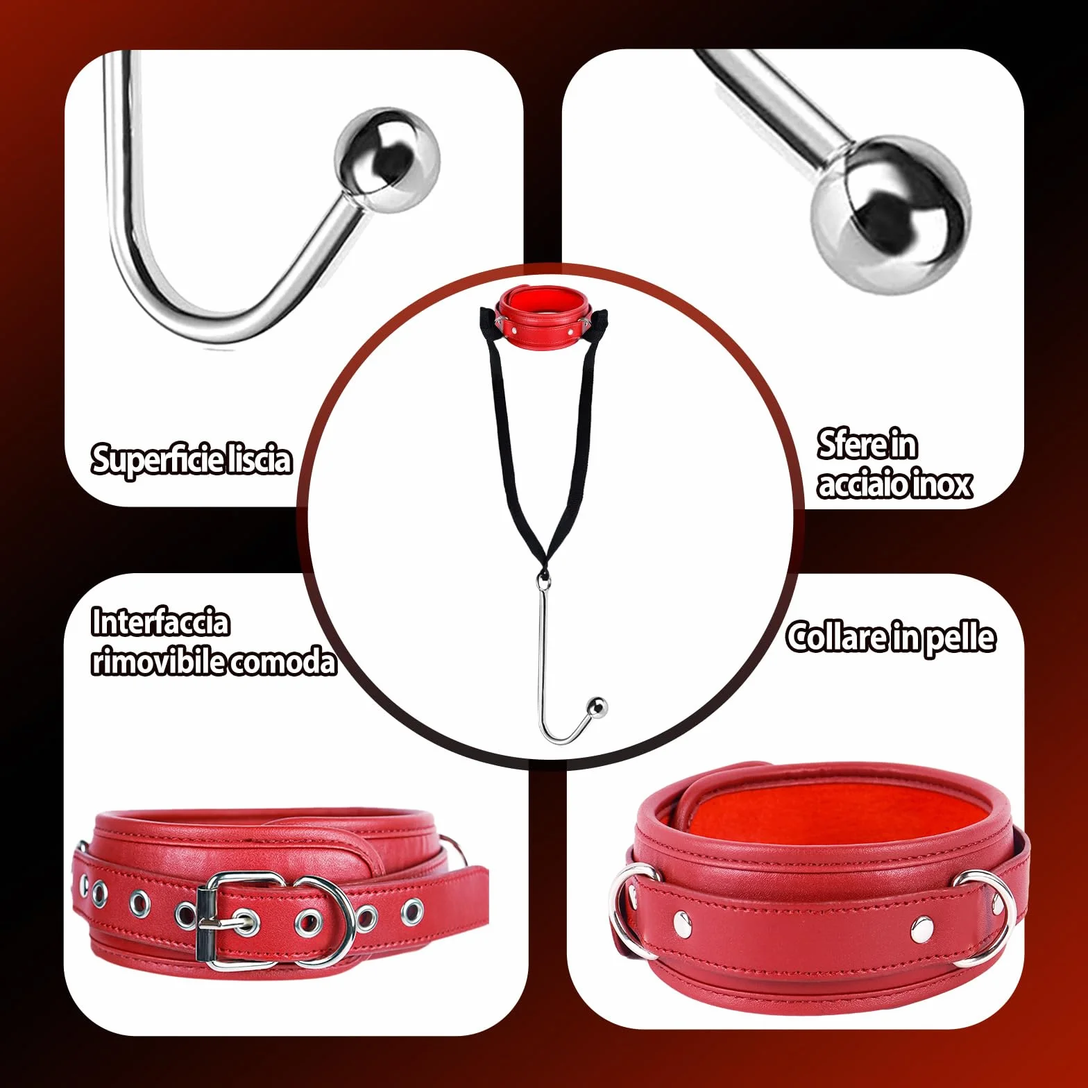 BDSM Bondage Kit Sexytoysys Coppia con Gancio Anale e Collare Giochi Erotici per Donna Uomo