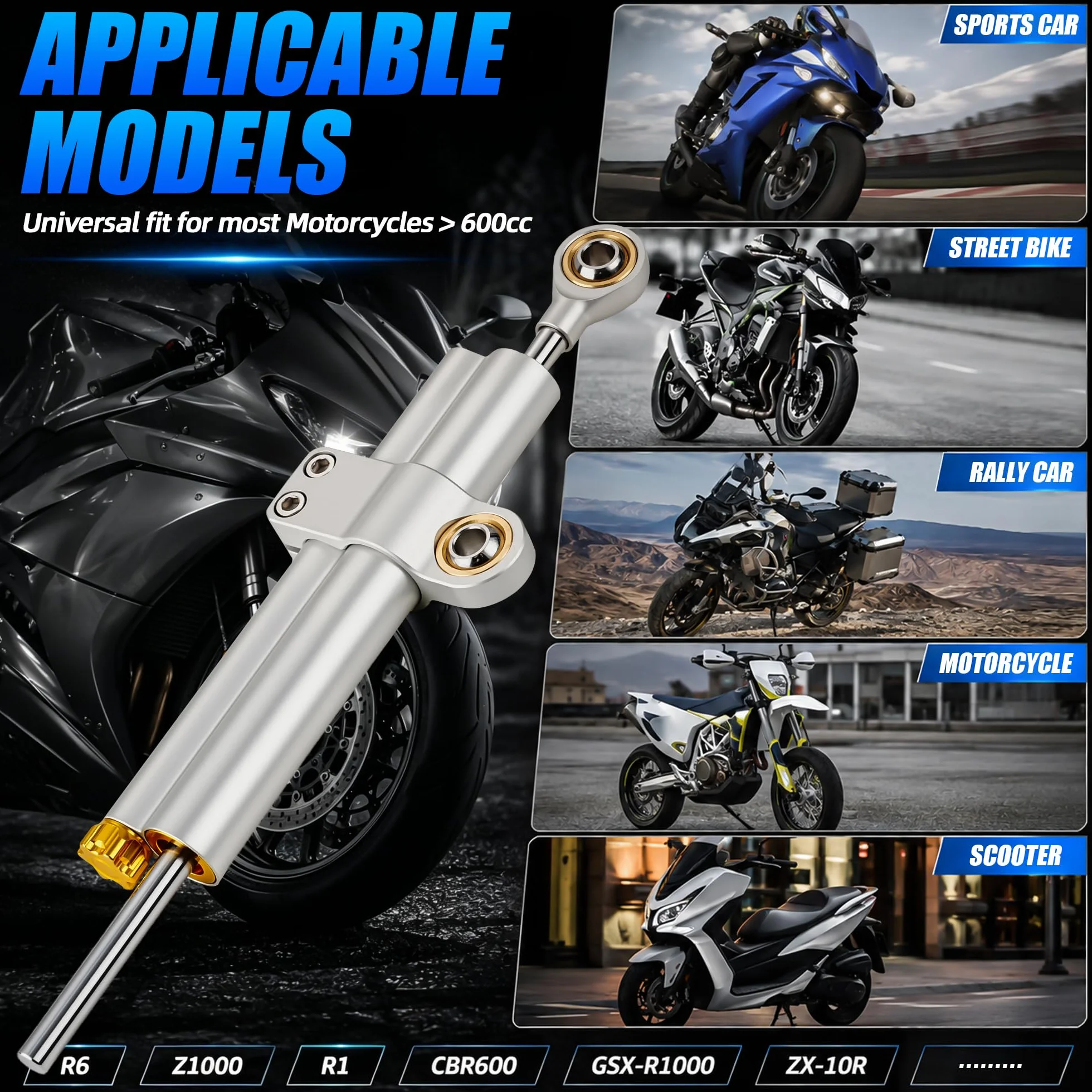 Stabilizzatore ammortizzatore di sterzo per moto Stabilizzatori regolabili universali per moto per scooter ADV Dirt Bike (Grigio Titanio, A)