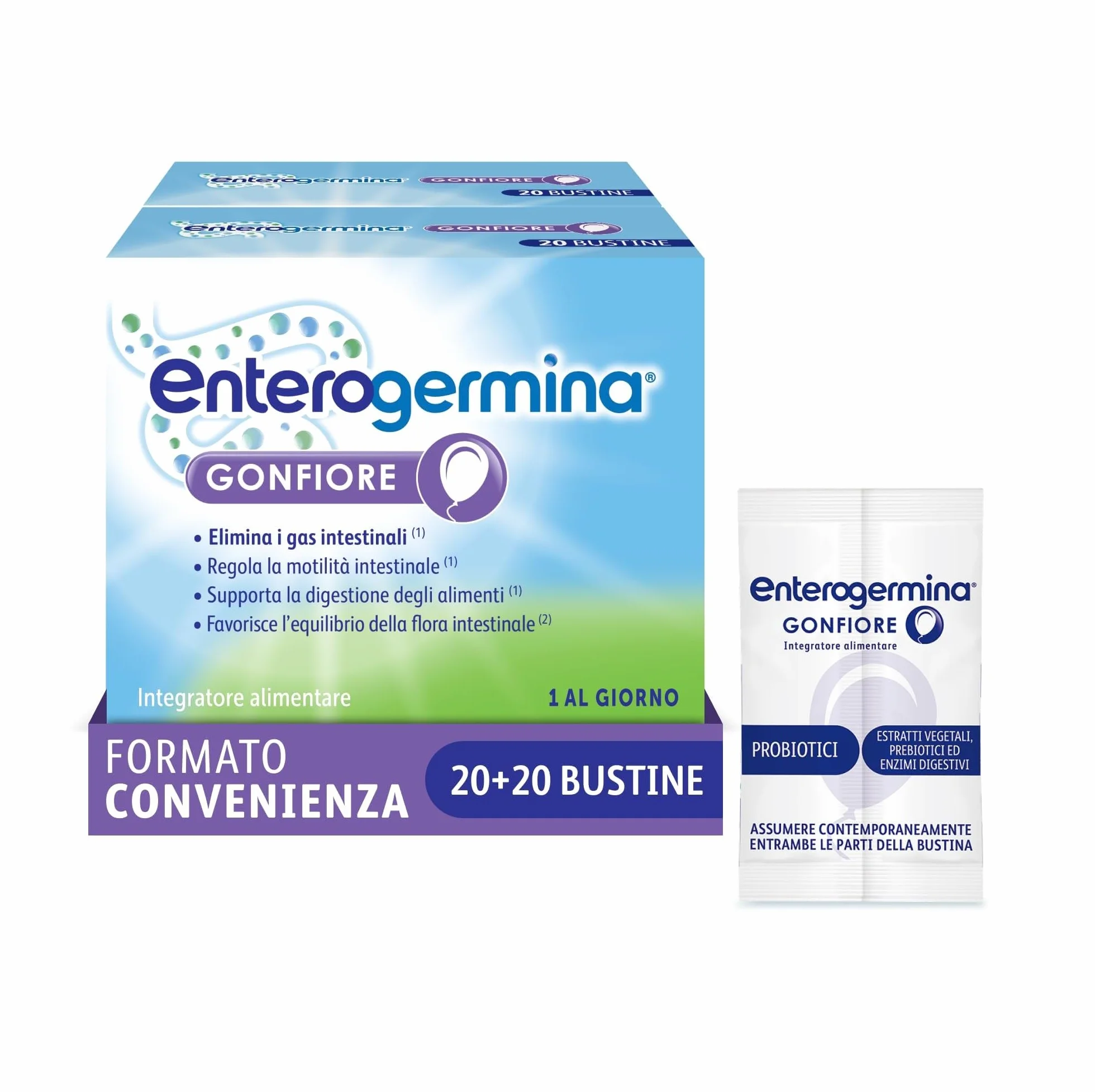 Enterogermina Gonfiore Probiotici Prebiotici Adulti Integratori Enzimi Digestivi Estratti Vegetali 40 Bustine
