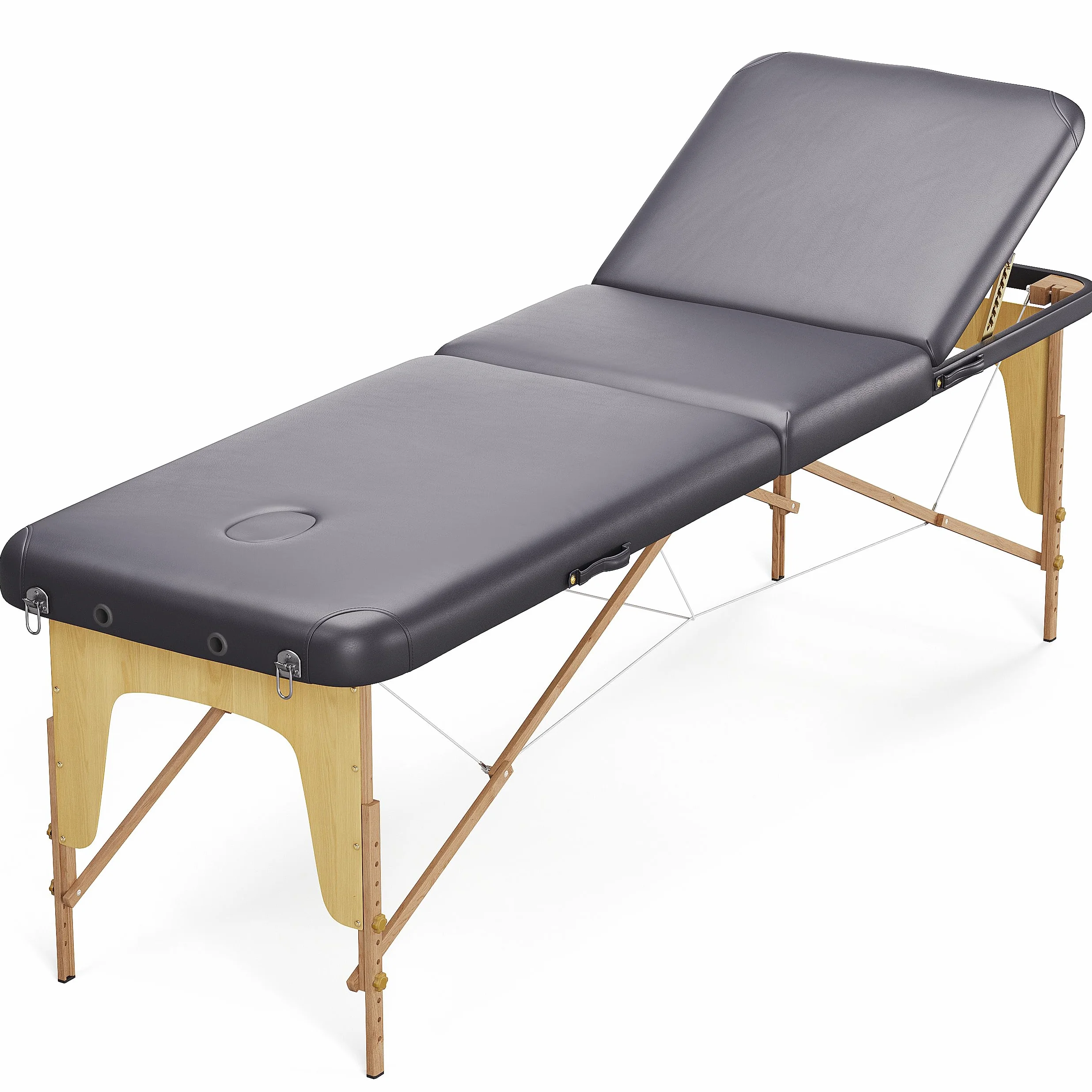 Beltom Lettino da Massaggio 3 Zone in Legno 185x60 cm Portatile 14,3 kg Nero