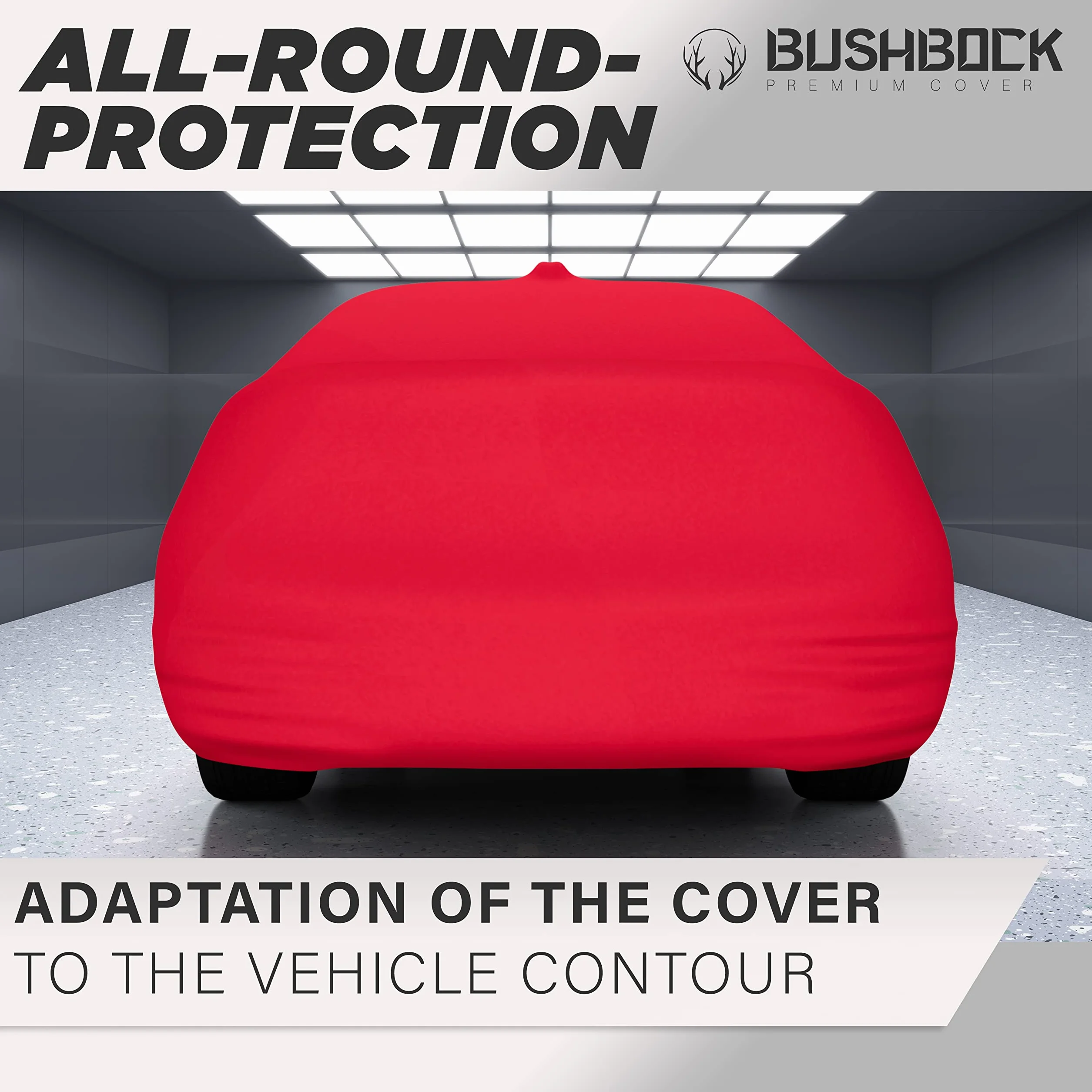BUSHBOCK Premium Copertura per auto da interno compatibile con tutte le principali Car, Tessuto Elastico, Traspirante e Antipolvere, Morbido al Tatto (M, Rosso)