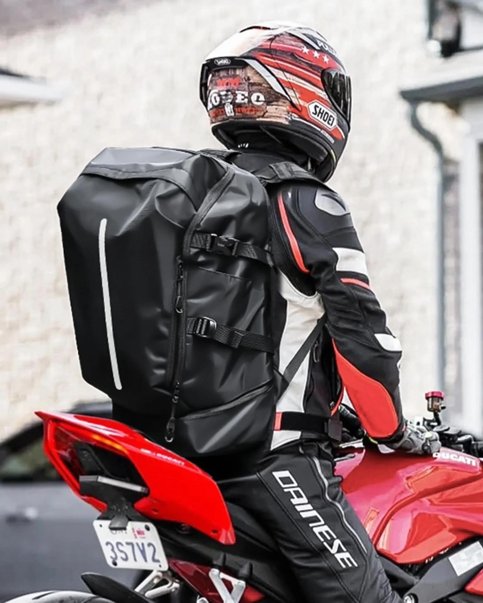 Zaino da Moto Impermeabile Grande con Scomparto per Scarpe, Nero