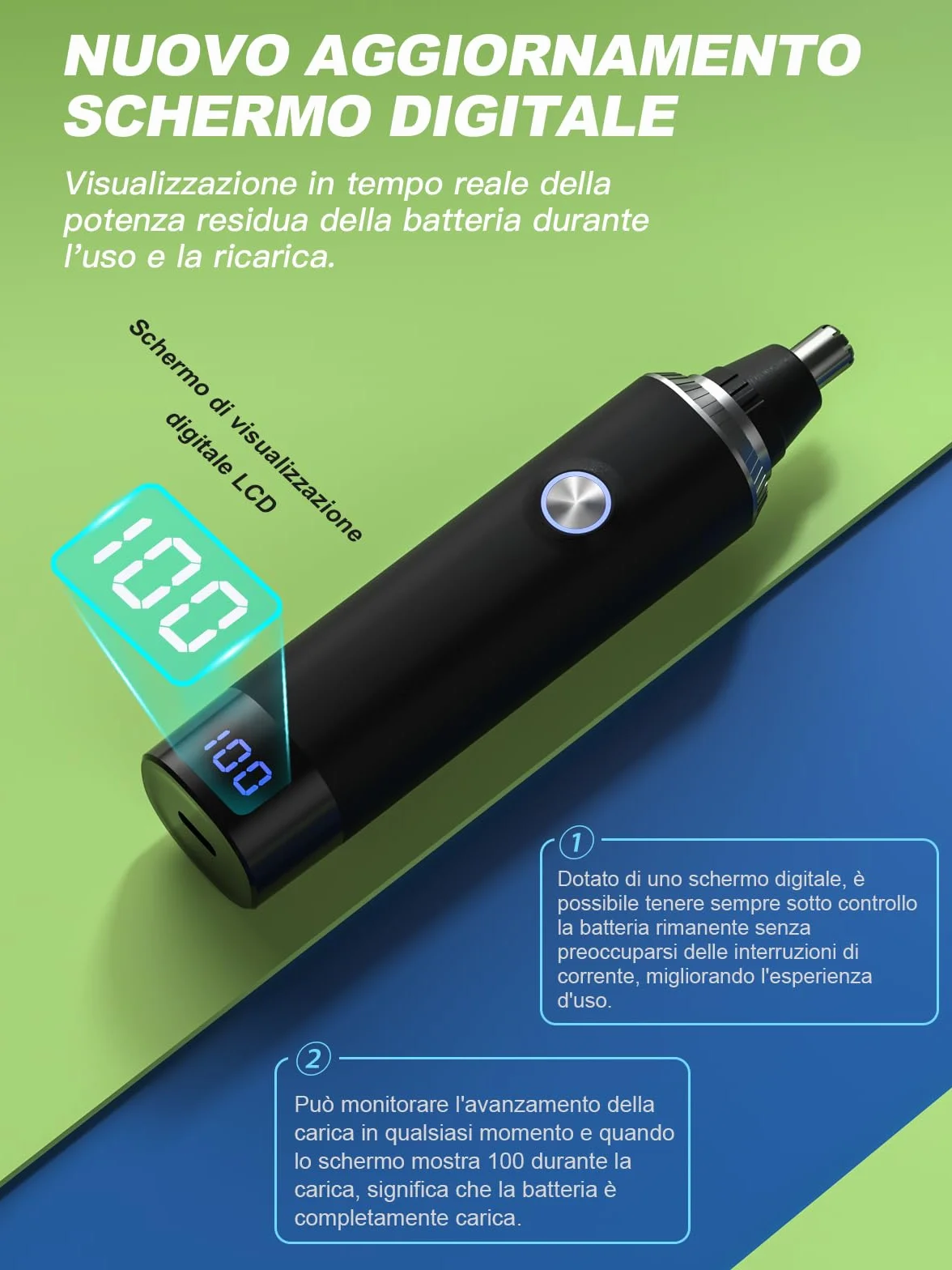 TagliaPeli Naso e Orecchio professionale Indolore, Rimozione capelli resistente acqua USB ricaricabile, Foglio doppio bordo impermeabile