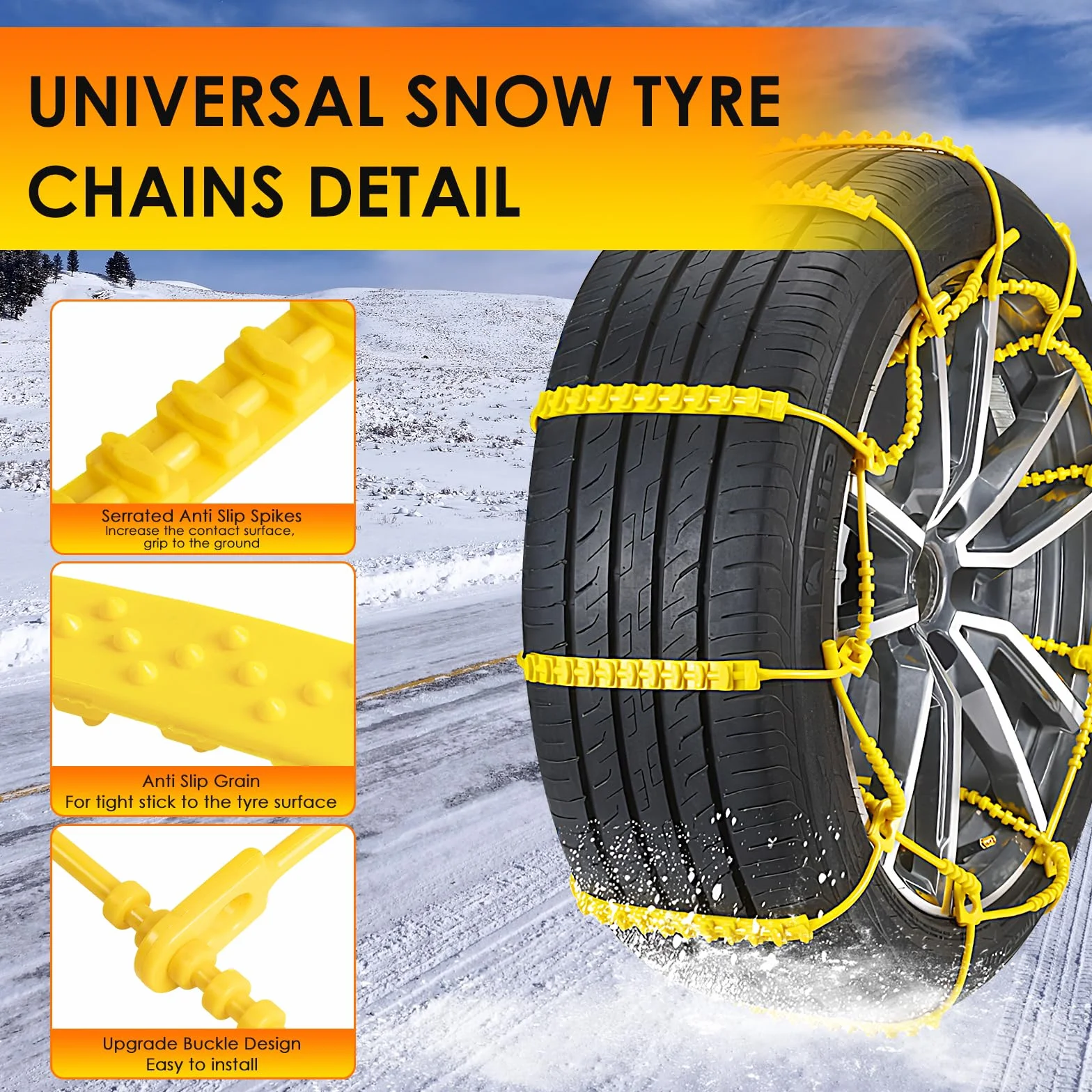Ninonly Catene da neve universali SUV per varie condizioni stradali accidentate come neve, fango, arrampicata e ghiaccio, catene da neve per pneumatici auto, larghezza 165-275 mm, confezione da 10