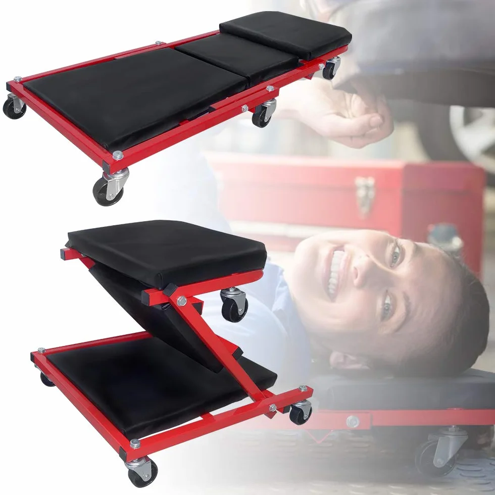 AufuN - Tavoletta di montaggio per auto 2 in 1, in metallo, portata fino a 150 kg, 6 ruote girevoli a 360°, 92 x 44 x 12 cm, colore: nero