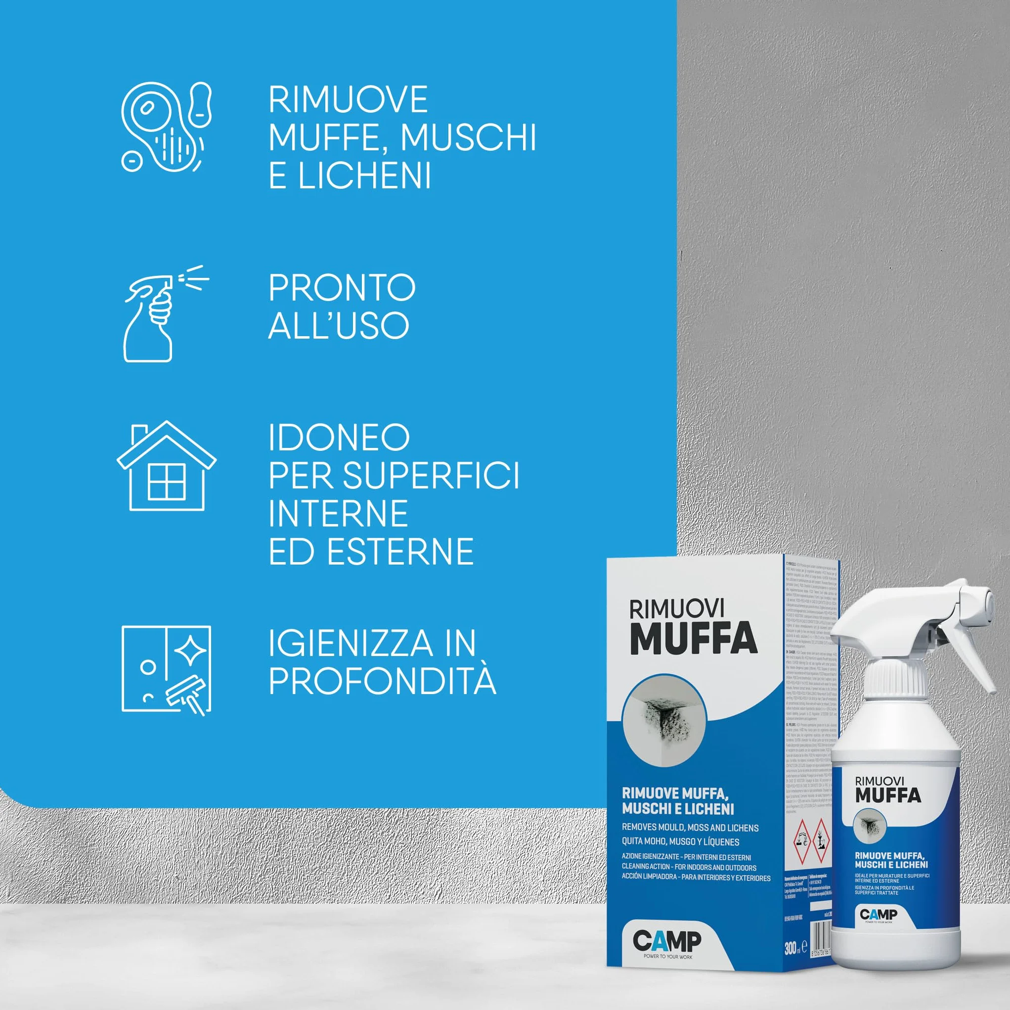 CAMP Rimuovi Muffa Spray Pronto all'Uso 300 ml - Made in Italy