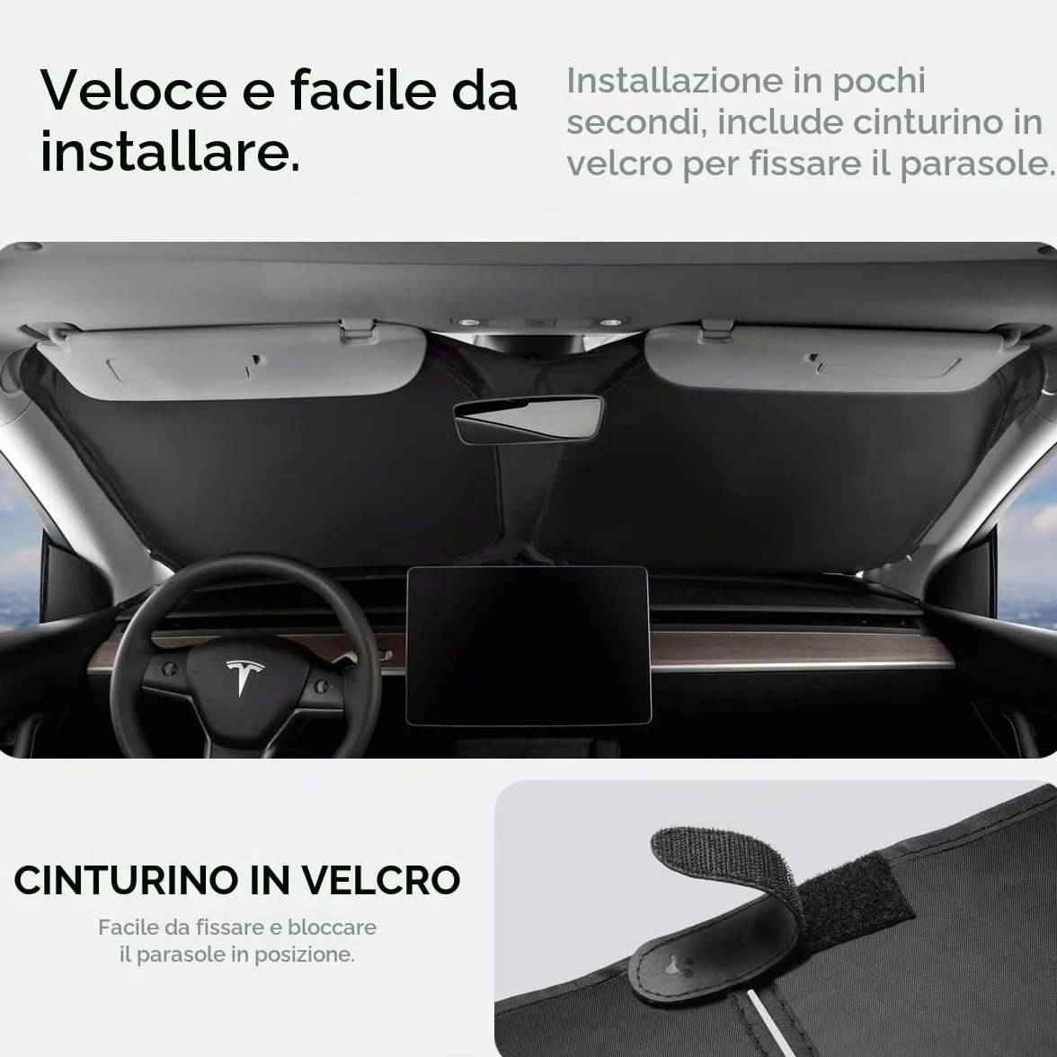 Spigen Tesla Model 3 (~2026 Highland) Model Y (~2026 Juniper) CryoShade Parasole per Parabrezza Anteriore Pieghevole, Protezione Solare Contro i Raggi UV, Accessori per Tesla