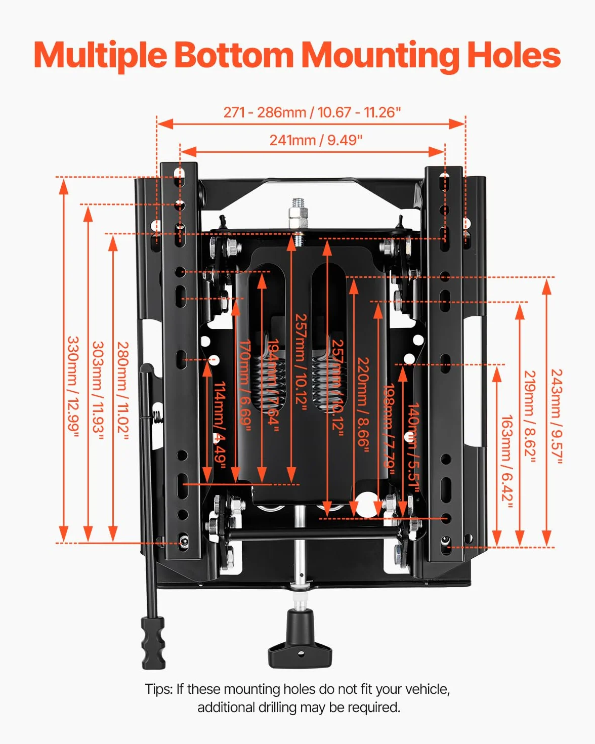VEVOR Kit di Sospensione del Sedile con Binario Scorrevole, Sospensione Universale del Sedile ad Aria per Tosaerba a Raggio di Sterzata Zero, Regolabile 150 mm Avanti a Indietro, per Bulldozer, Nero