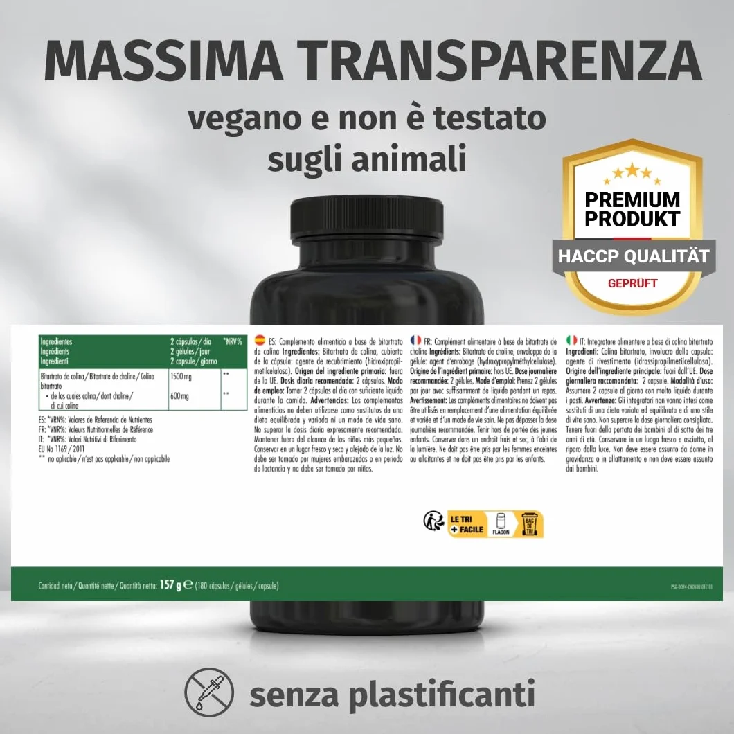 Green Naturals Colina Bitartrato 1.500 mg 180 capsule Integratore Fegato Metabolismo Grassi