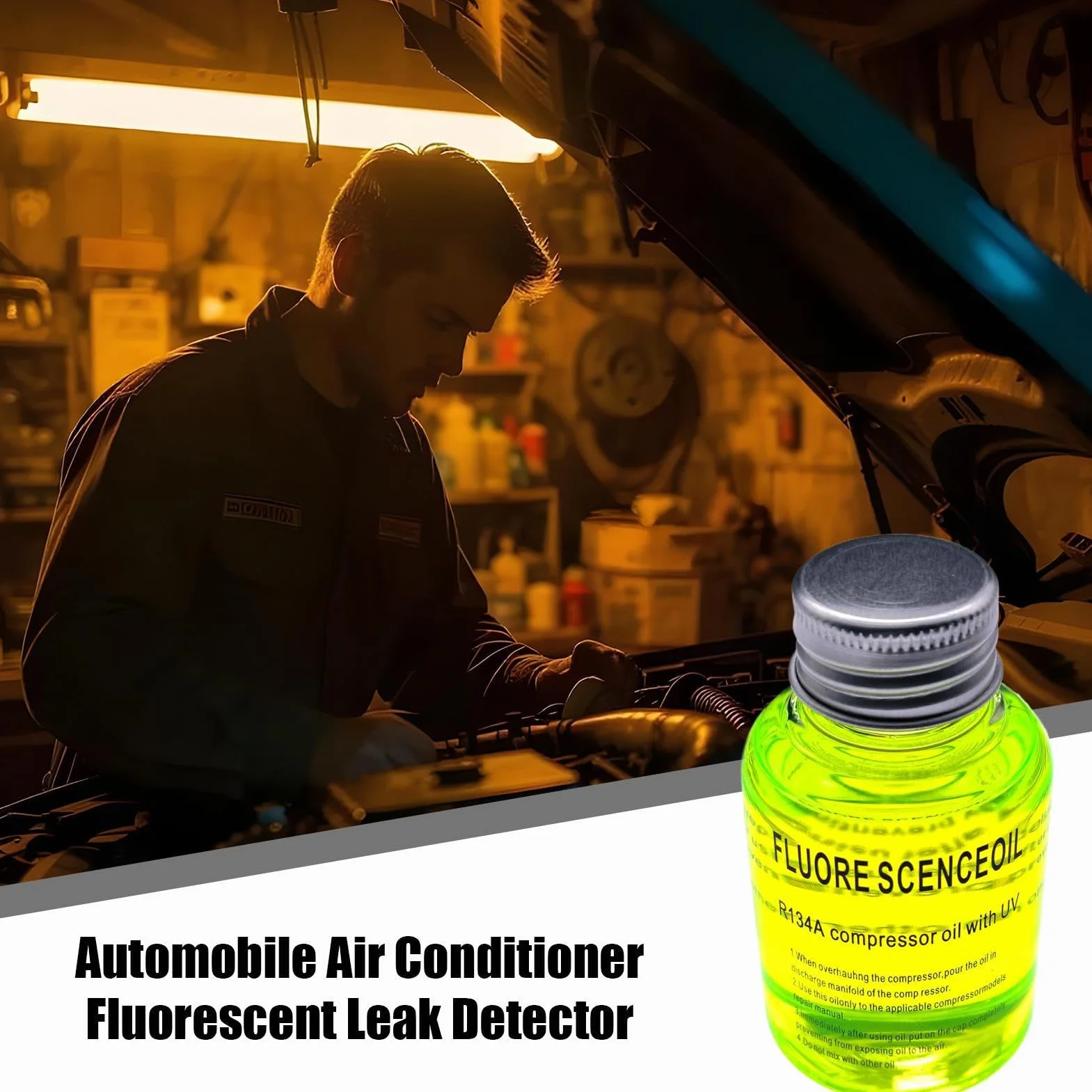 Olio per la rilevazione di perdite del climatizzatore - Tracciante UV fluorescente per linea refrigerante, rilevatore di perdite a lunga durata | Agente diagnostico per impianto di climatizzazione per