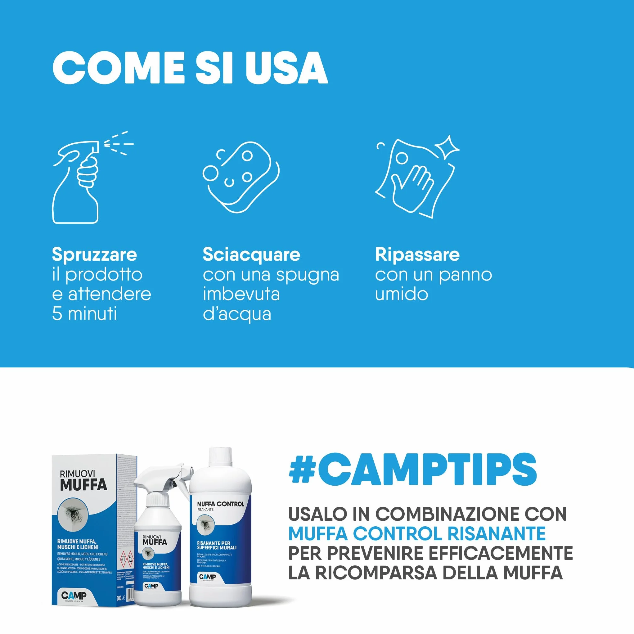 CAMP Rimuovi Muffa Spray Pronto all'Uso 300 ml - Made in Italy