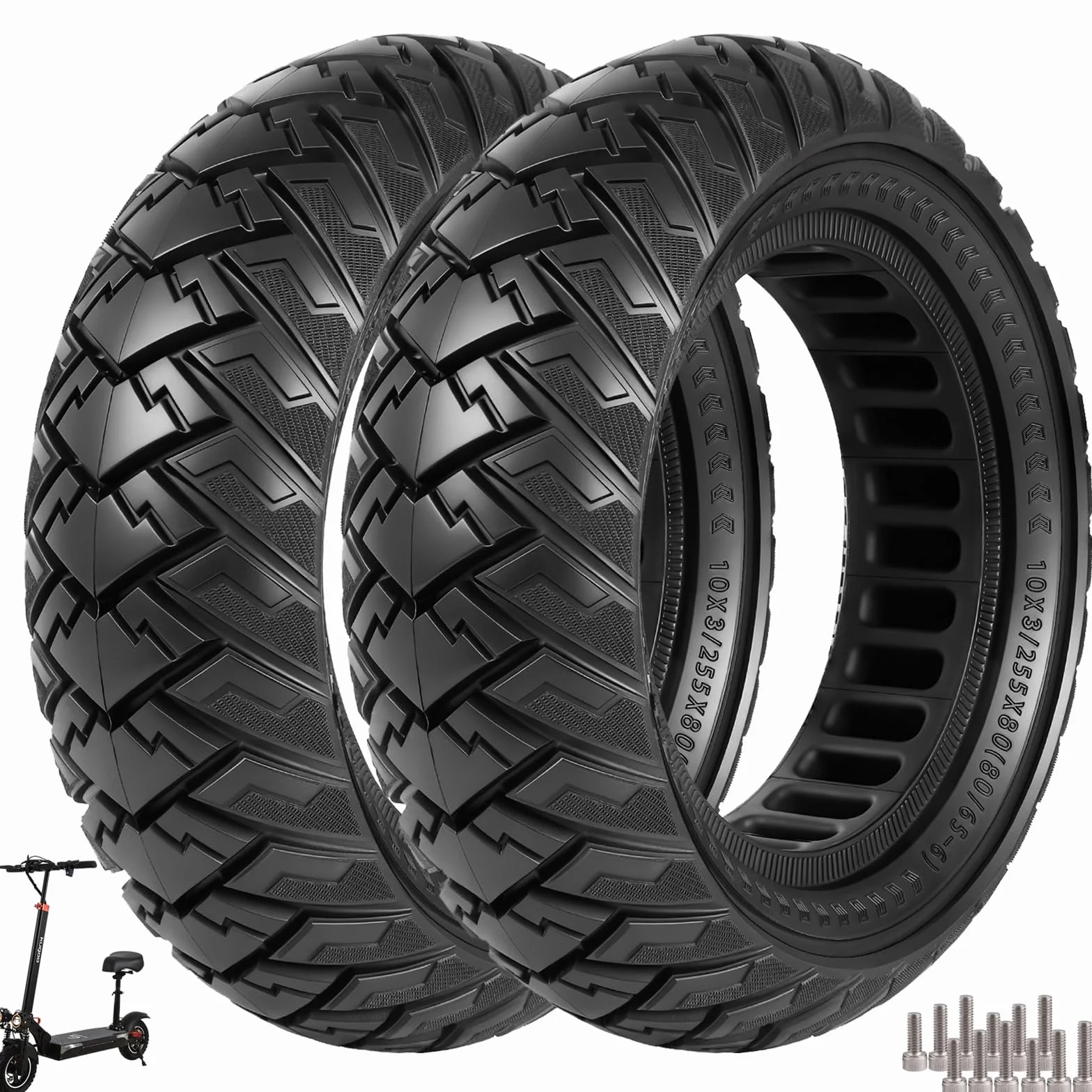 10 x 3 pneumatici in gomma piena, 255 x 80 (80/65 – 6), pneumatici solidi per Kukirin G3 Pro/G2 max/Kugoo M4 pro/Kaabo Wolf Warrior/Mantis 10/Dualtron Zero 10 X scooter elettrico antiscivolo