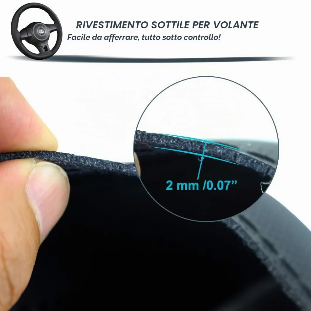 ZATOOTO Coprivolante Auto in pelle -Dimensioni Universali per la Protezione del Volante fai-da-te, Antiscivolo e morbido,37-38 cm,Nero