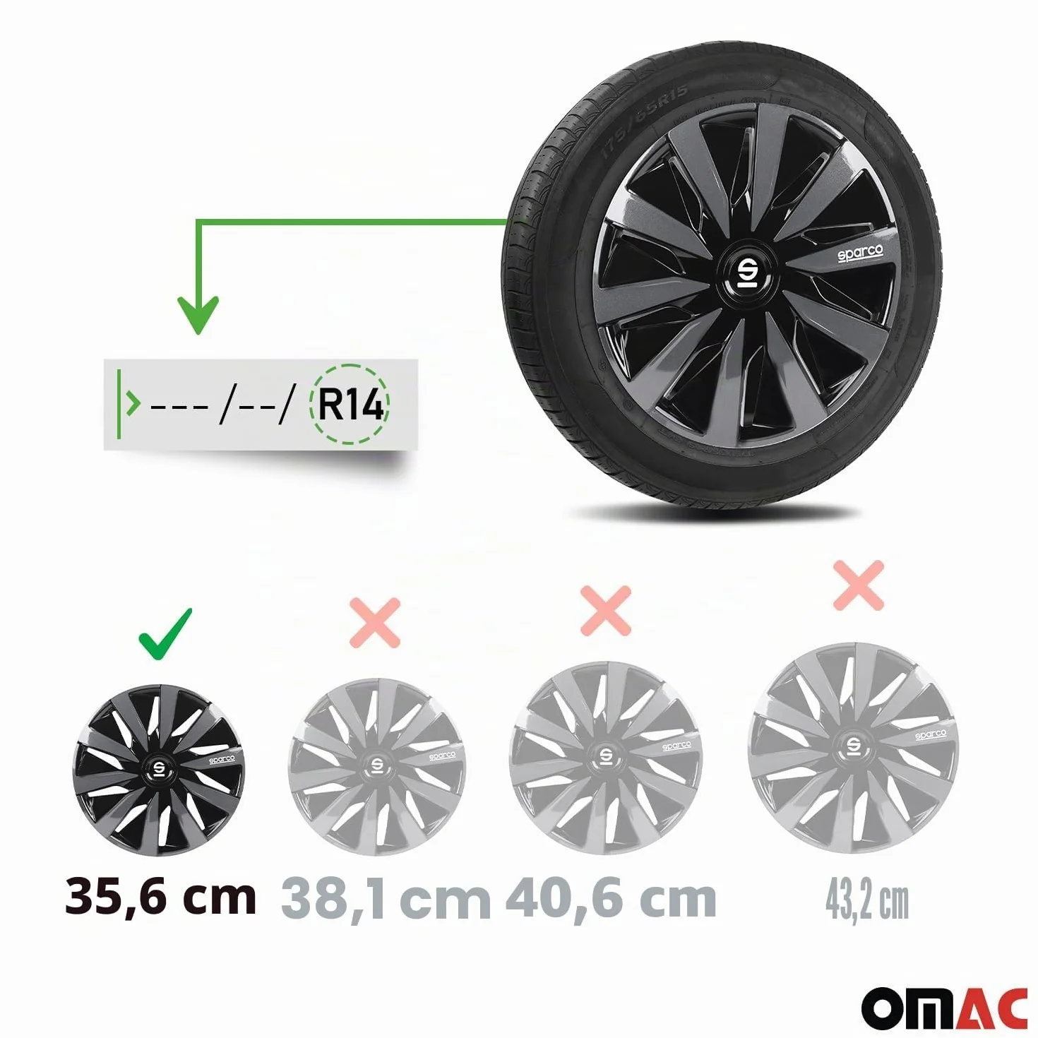 Sparco Set 4 copricerchi 14" pollici nero grigio