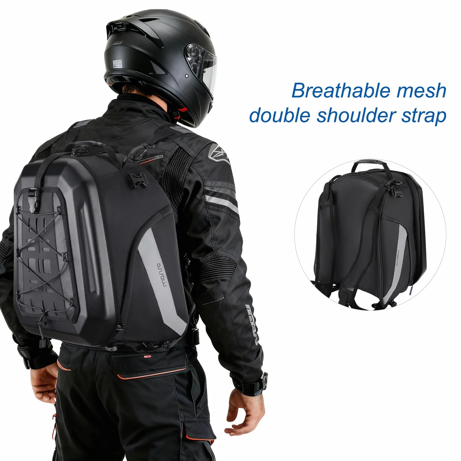 MOSISO Borsa Sella Moto, Zaino Convertibile Moto, Borse Casco con Capacita Espandibile 25L-35L,Borsa Trasporto Attrezzi&Bagagli Sedile Posteriore Della Motociclo con Maniglia&Strisce Riflettenti, Nero