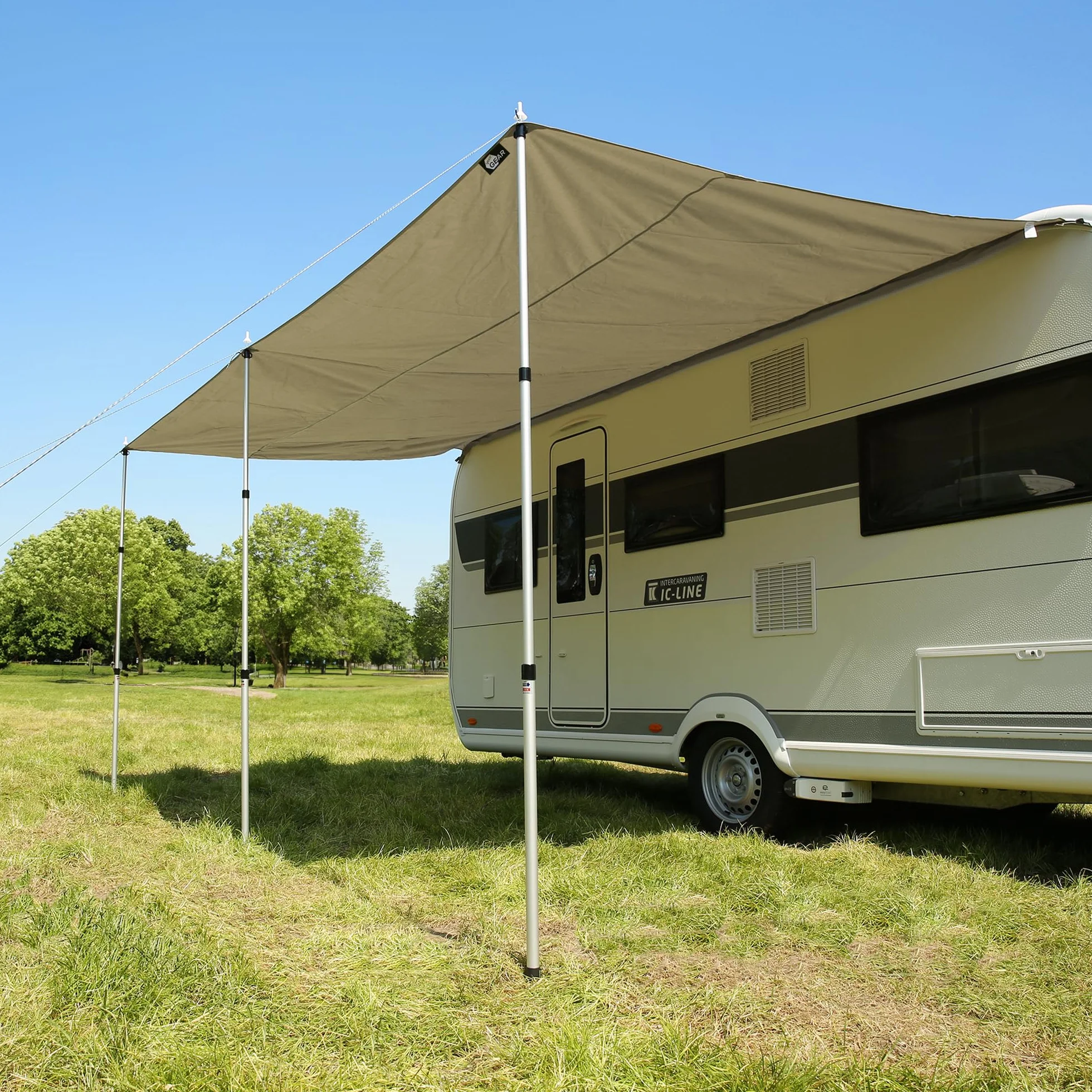Caravan Tarp TC Tenda parasole in cotone impermeabile UV 50+ aste telescopiche in alluminio 300x240 cm beige