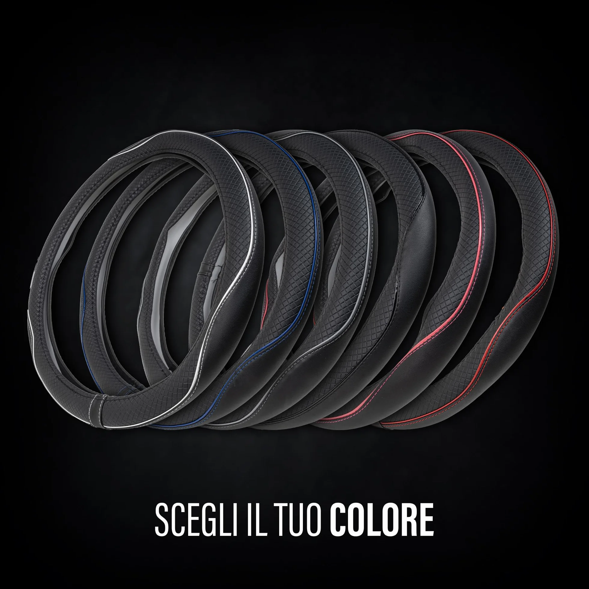 CAR PASSION Coprivolante Auto Universale in Microfibra Antiscivolo, Resistente ed Elastico - Design Sportivo per Volanti 37-38 cm - Comodo e Facile da Installare (Nero)