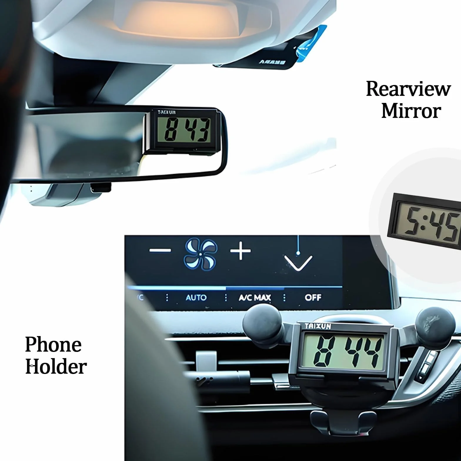 Mini orologio digitale elettronico per auto, sveglia da viaggio, piccolo orologio digitale per auto, cruscotto, scrivania, tavolo, nero