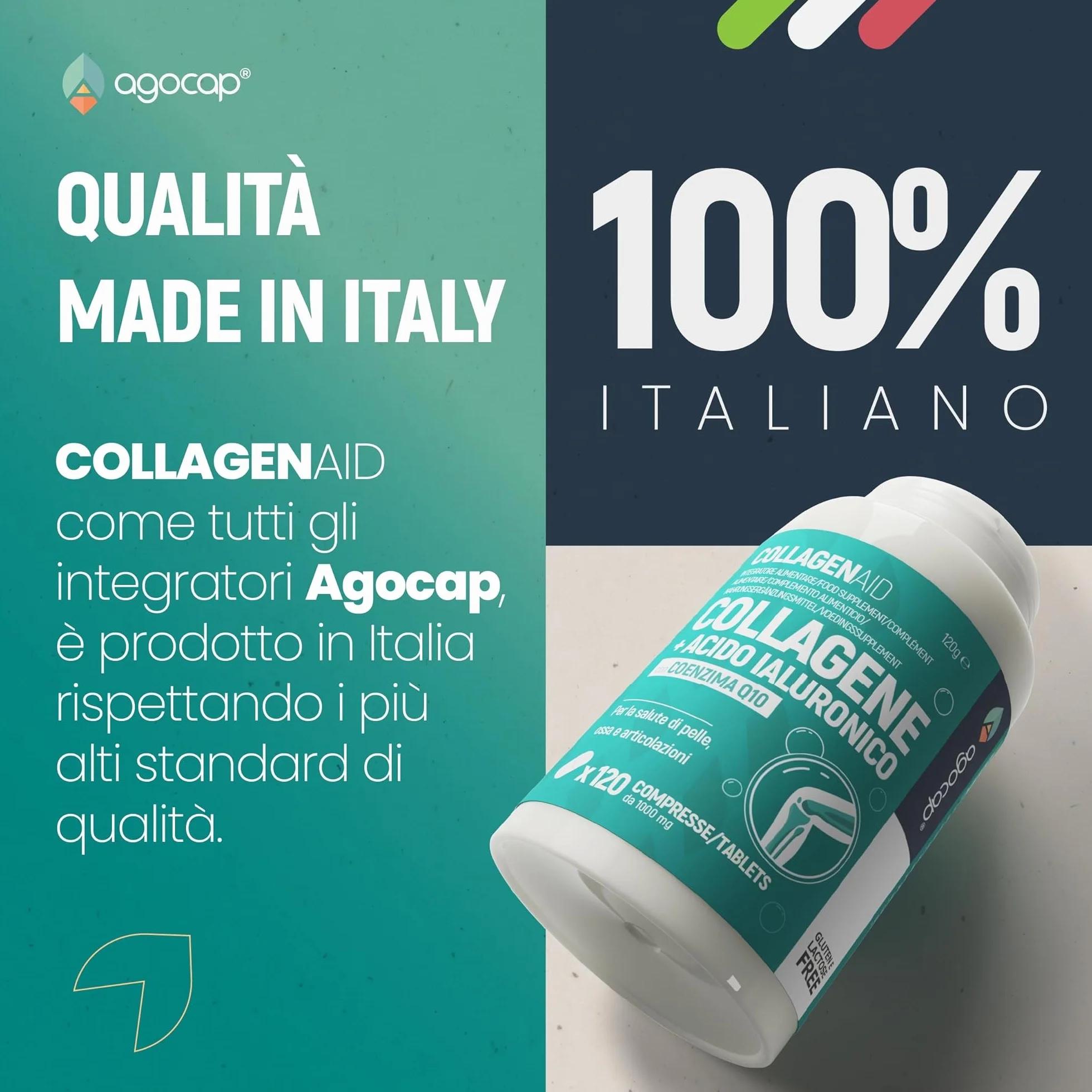 Collagene e Acido Ialuronico 120 Compresse con Coenzima Q10 1000mg Integratore