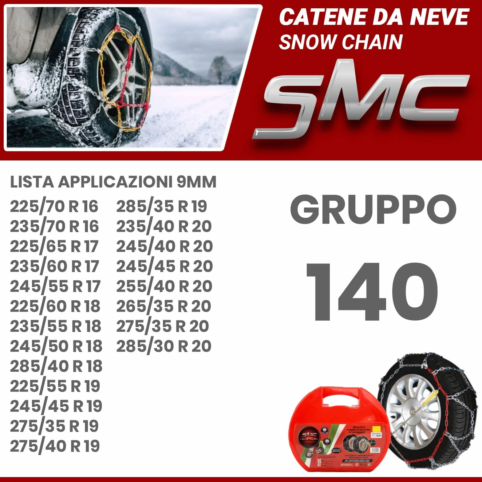 Catene da Neve OMOLOGATE O-Norm TUV SMC 9mm 225/60 R 18