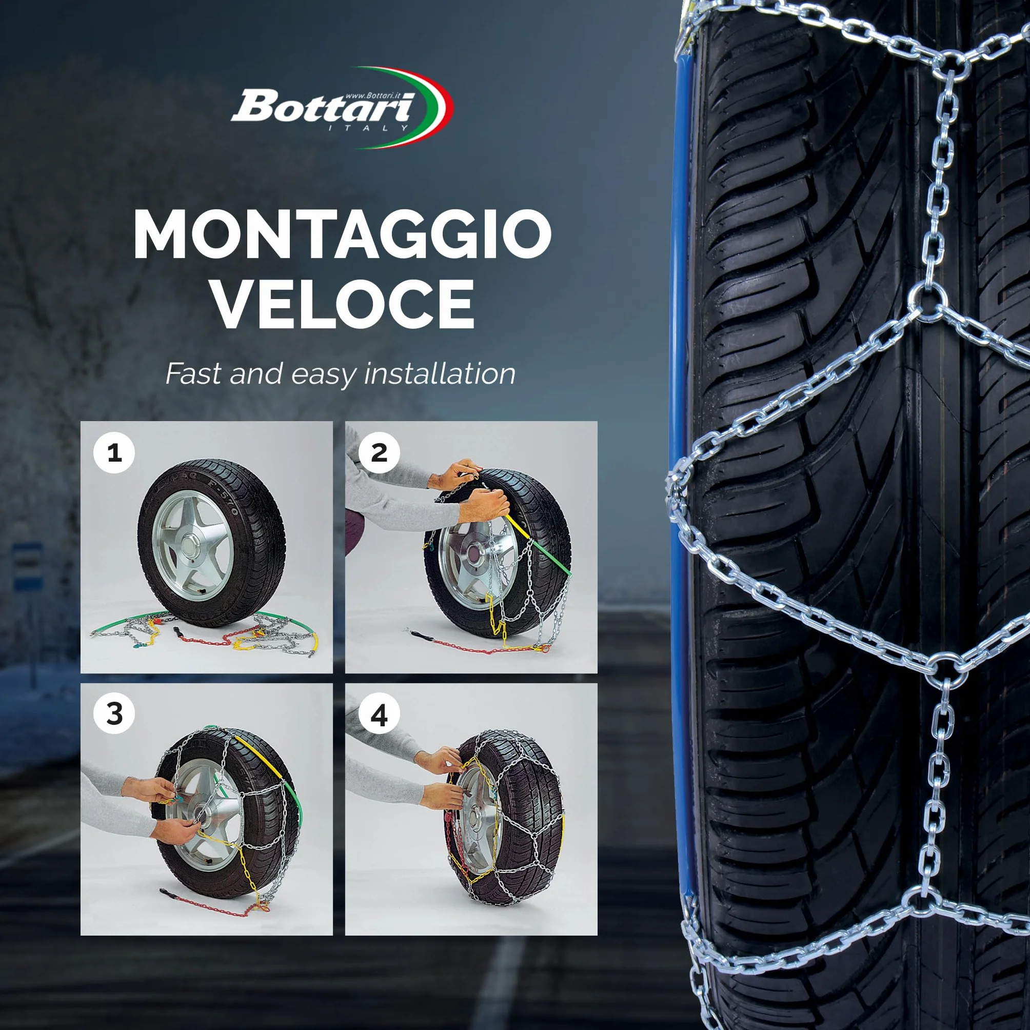 Bottari 18833 Rapid T2 Catene da neve 9 mm Misura 130 Compatibili ABS ESP