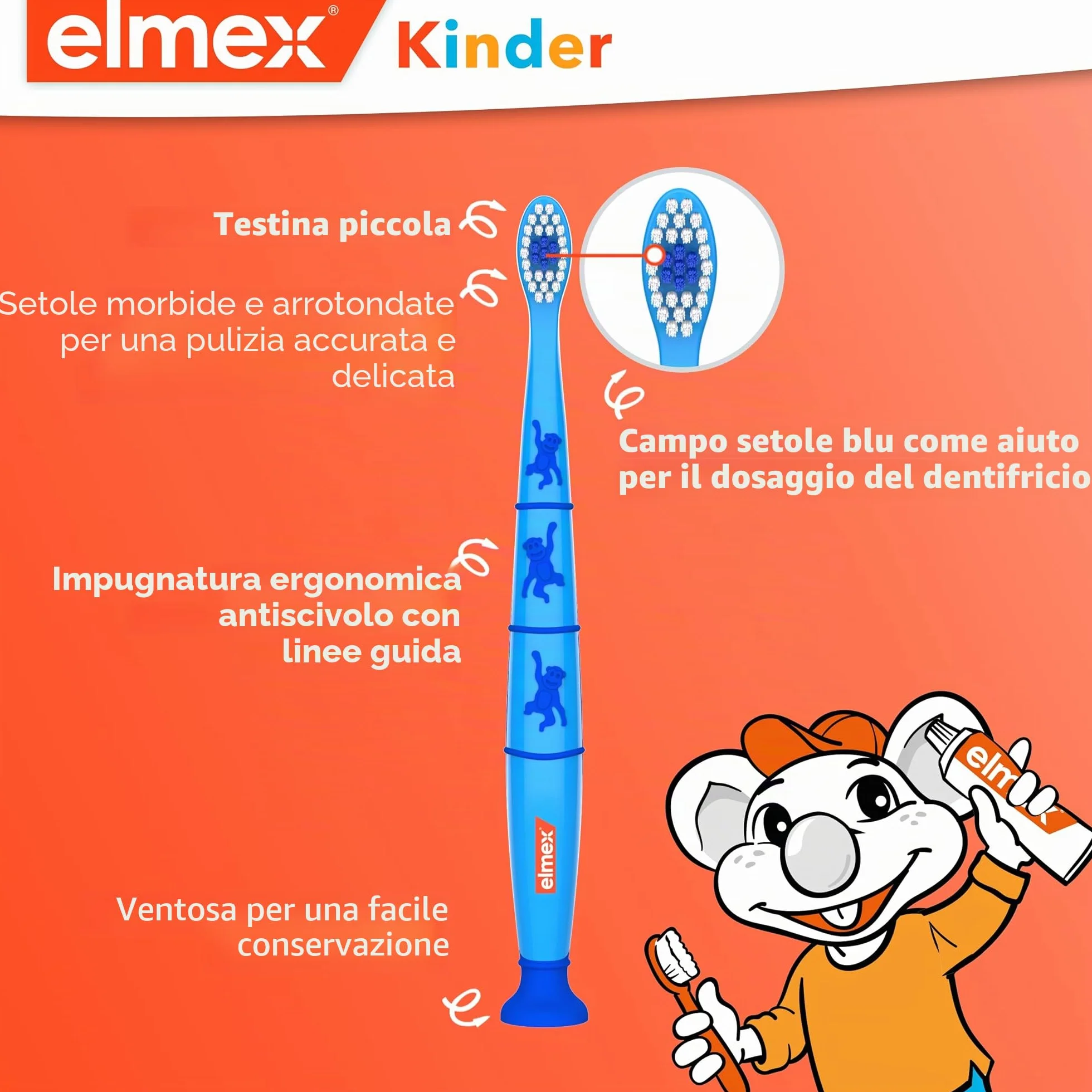 Elmex spazzolino da denti bambini 2-6 anni con ventosa 2 pezzi
