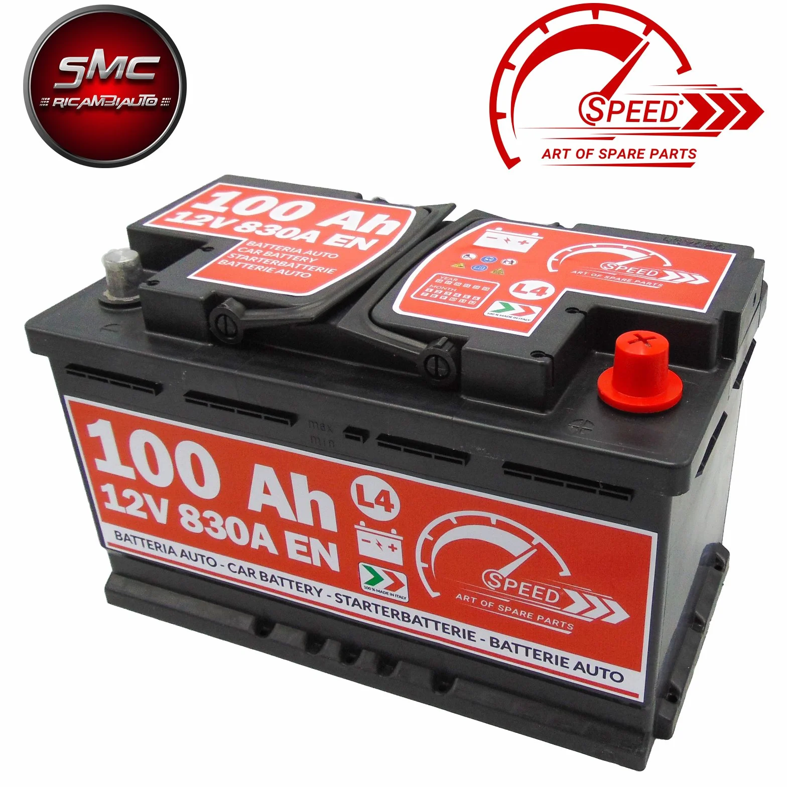 BATTERIA AVVIAMENTO AUTO ORIGINALE SPEED L4 100AH 12V 830A CON POLO POSITIVO A DESTRA