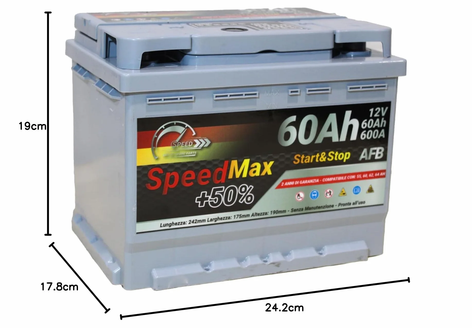 SMC bateria Auto 60Ah AFB Speed Max 600A 12V L2 Start&Stop 242x175x190 mm EFB