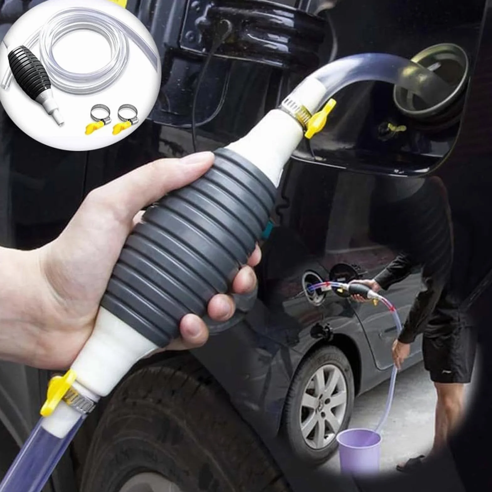 Pompa A Sifone Per Olio – Sifone Manuale Portatile | Pompa Manuale Per Per Liquidi | Kit Tubo Flessibile Multifunzionale | Tubo Di Trasferimento Fluido Per Gas Combustibile Resistente Al Calor