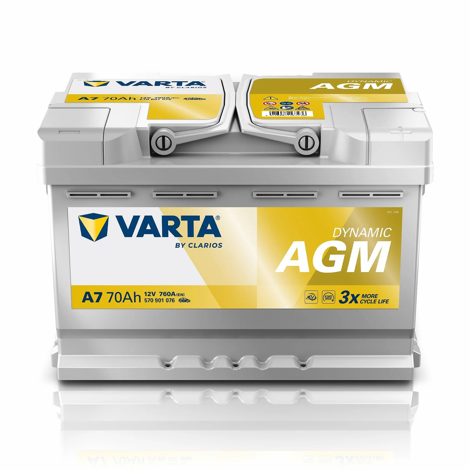 VARTA Automotive DYNAMIC AGM (A7) 12V 70Ah 760A - Batteria auto al piombo-acido per sistemi start-stop e xEV - Batteria di avviamento per fabbisogno energetico più elevato - senza manutenzione