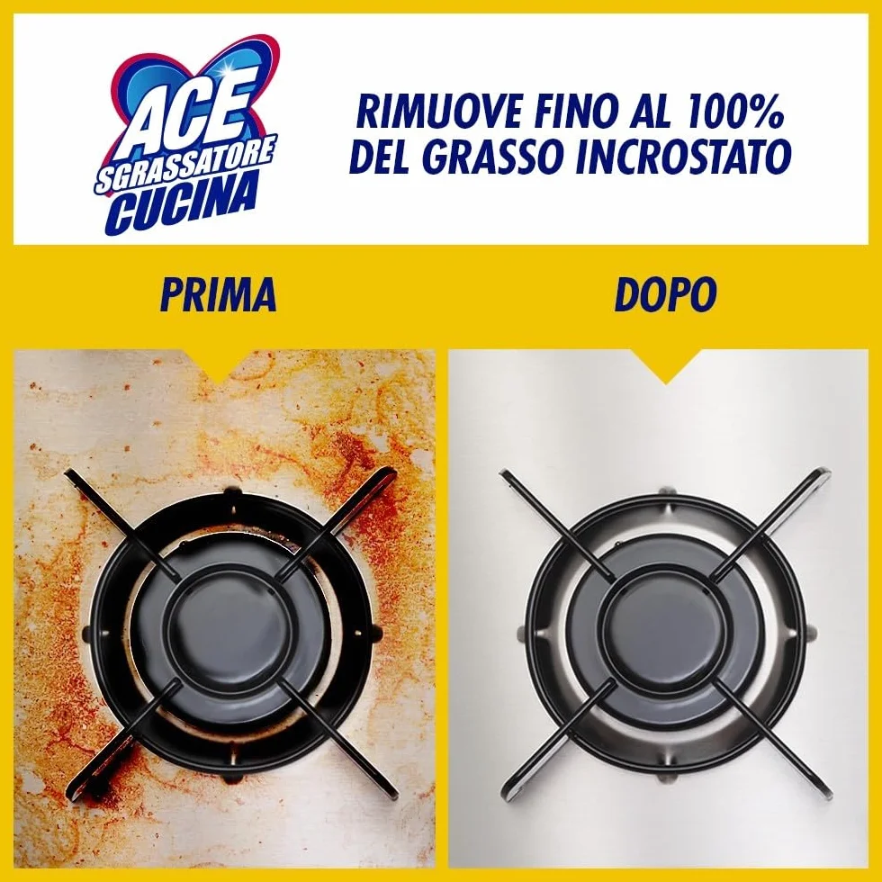 ACE Spray Sgrassatore Universale Cucina 8x600mL Rimuove Grasso Ostinato