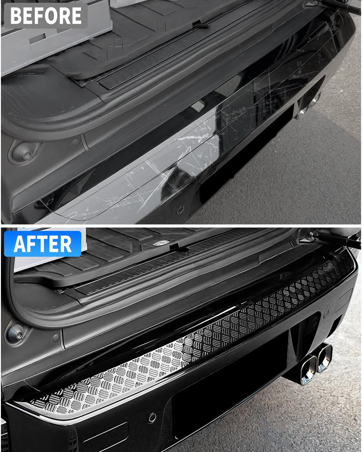 Land Rover Defender 90 110 130 2020-2025 Copertura protettiva antigraffio paraurti posteriore nero lucido