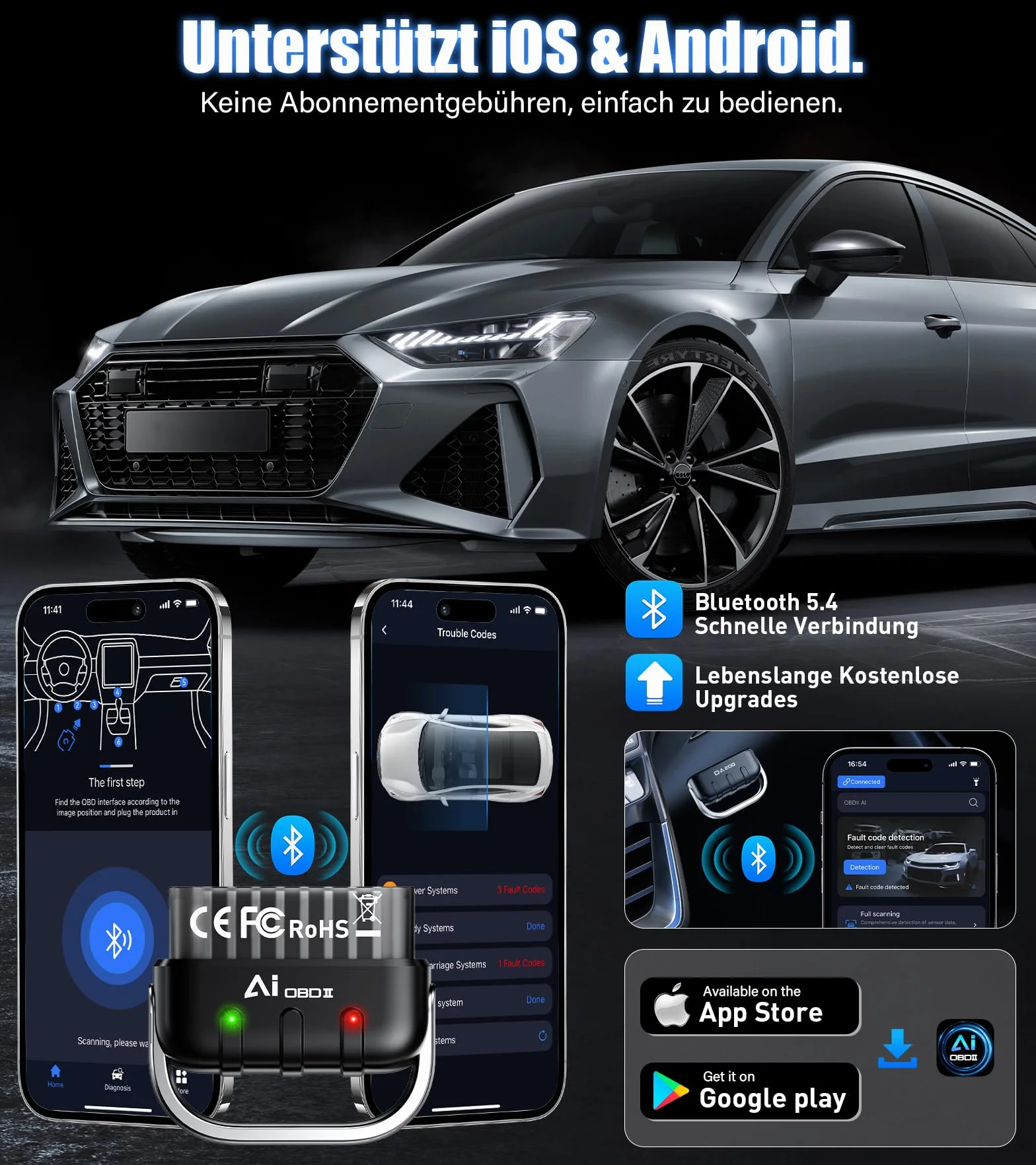 Profesjonalny Autodiagnostyczny OBD2 Bluetooth z Raportem PDF, Kompatybilny z iOS i Android