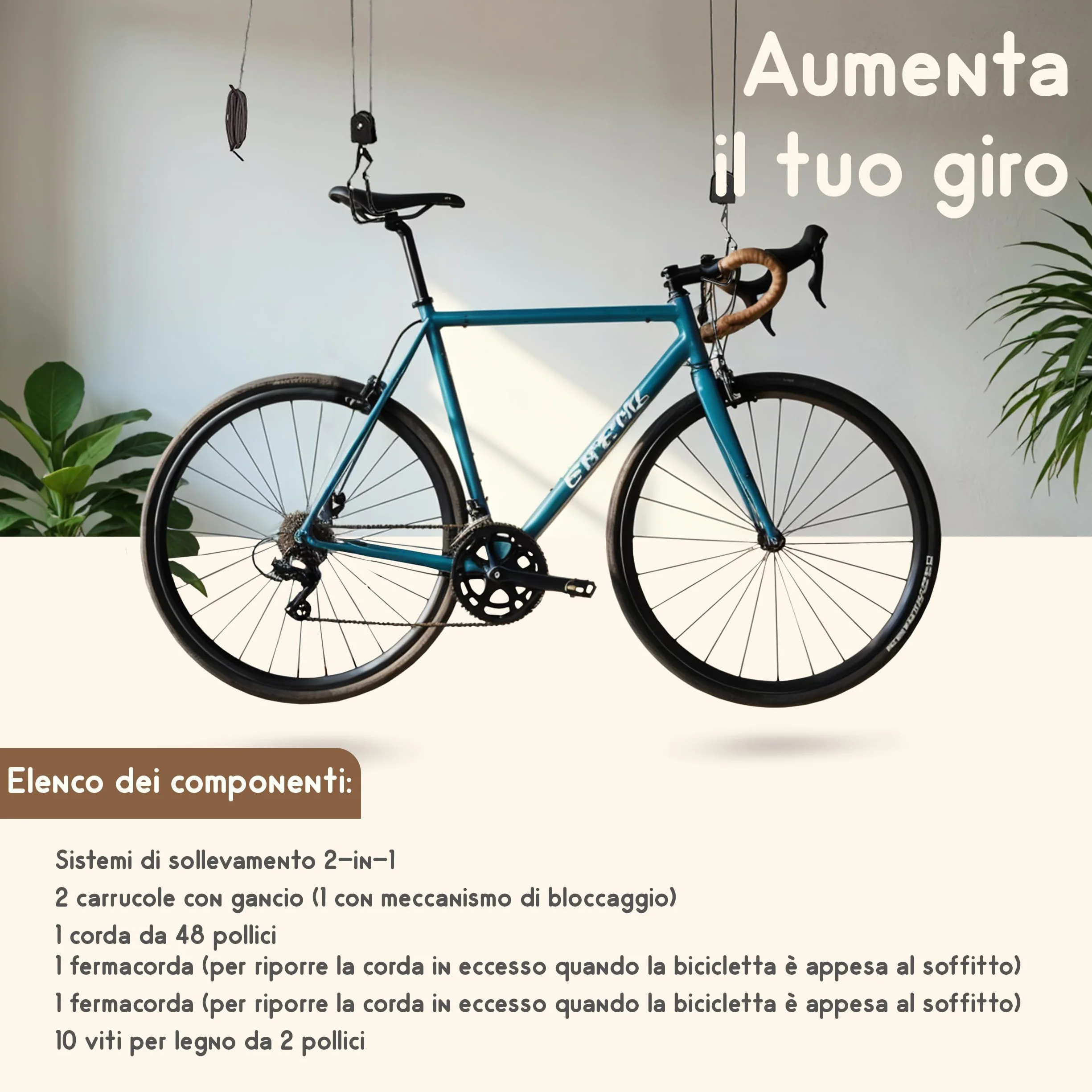 Bicicletta di Sollevatore Supporto Soffitto 60 kg 4 m