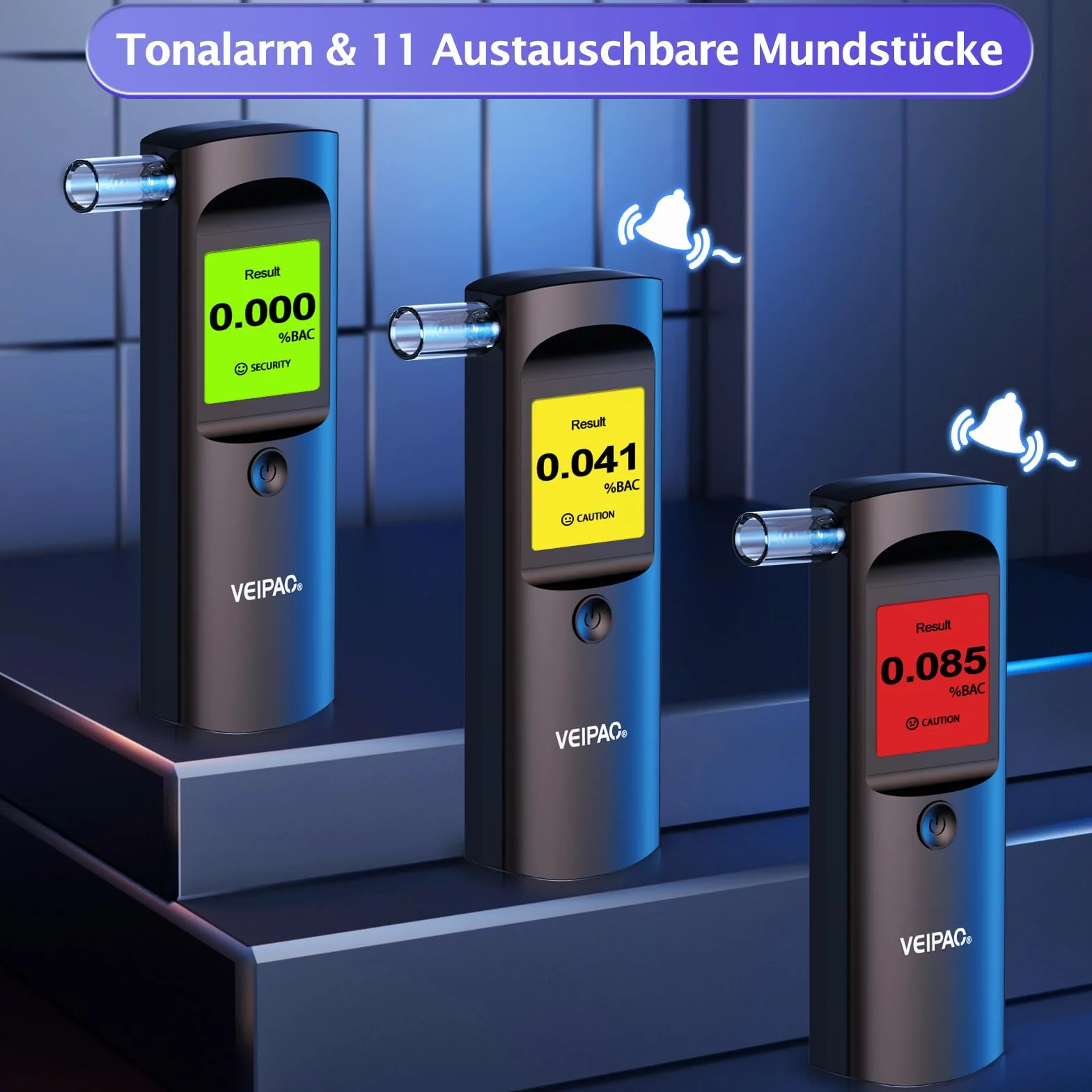 Etilometro Portatile Certificato Alcol Test Professionale Italiano con 11 Boccagli Schermo LCD Digitale Alta Precisione Nero