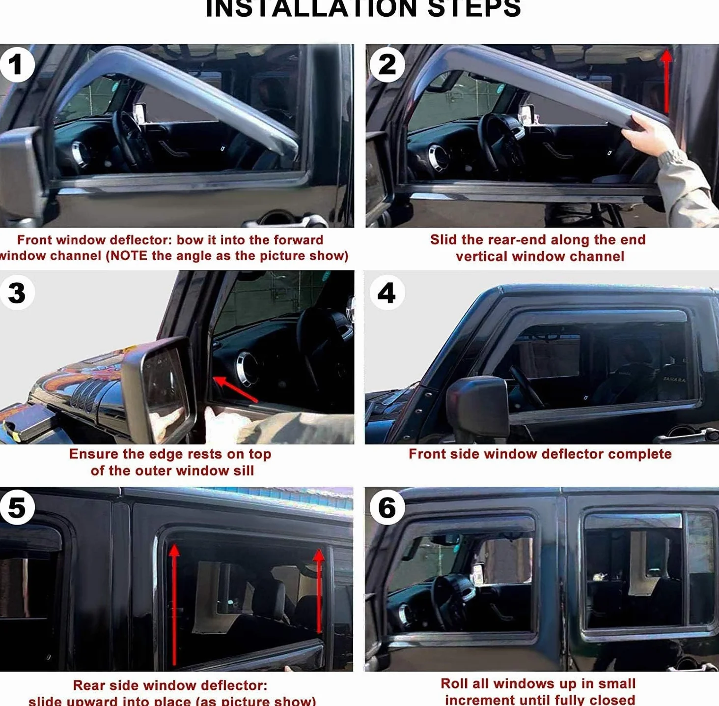 4 Pezzi Deflettori d'Aria Antiturbo per Jeep Wrangler JK 2007-2017 4door Deflettori Antivento Visiere Parasole Parapioggia Paravento.