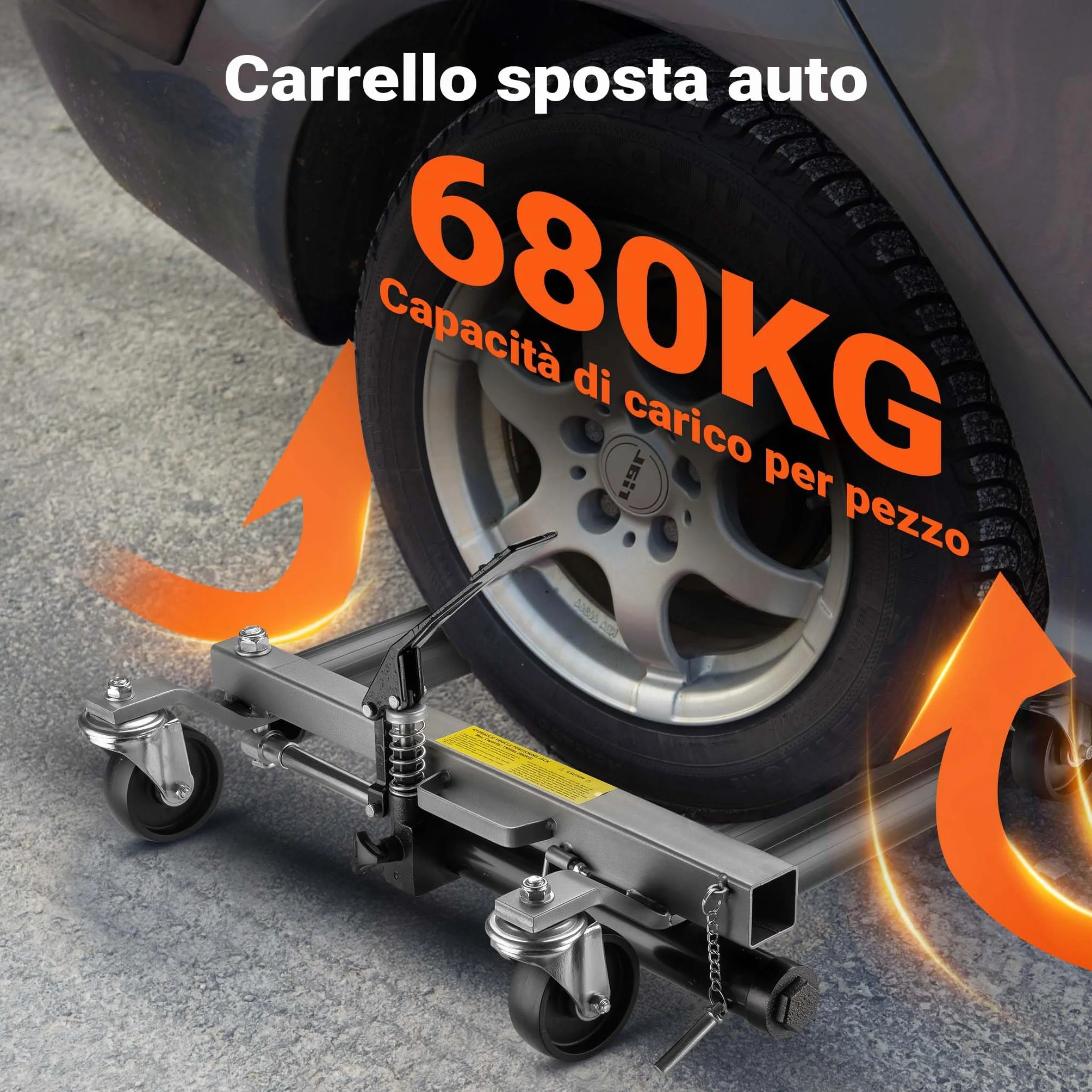 Carrelli sposta auto con cric idraulico 2x 680kg Per pneumatici larghi max 30cm Nero