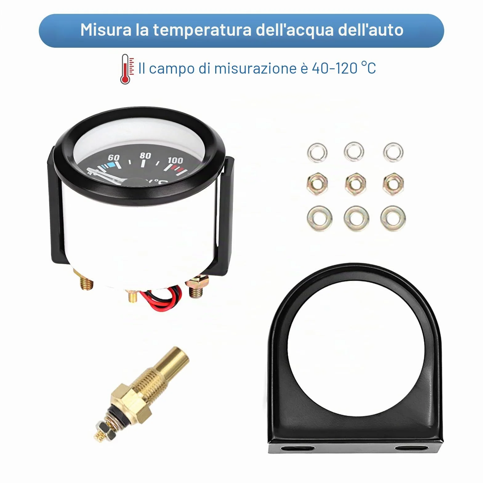 Manometro Temperatura Acqua Digitale con Sensore per Auto