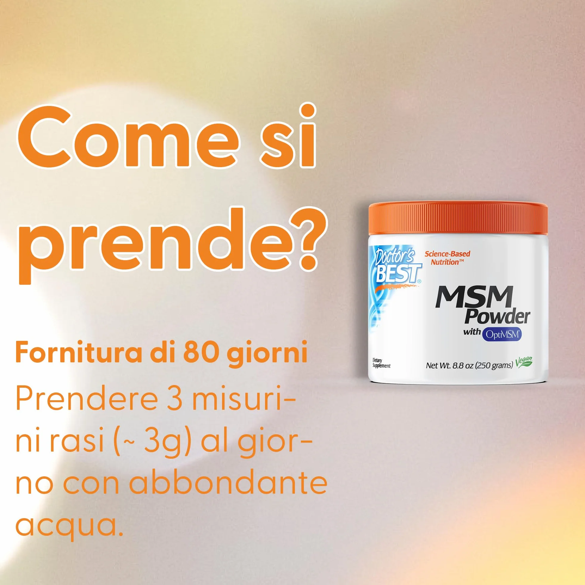 Doctor's Best MSM Powder OptiMSM 250g Polvere Vegana Integratore Vegetariano