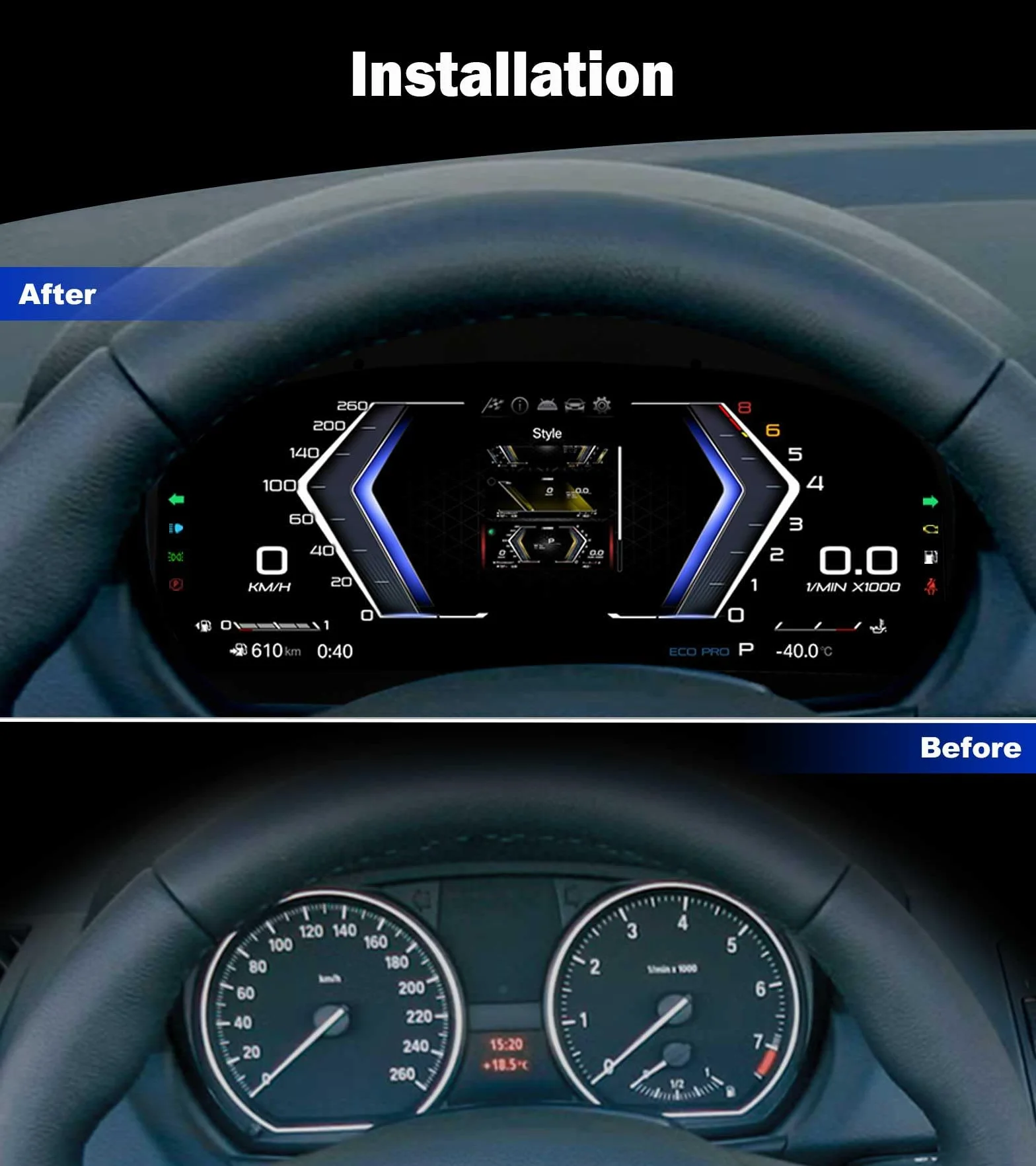 10" Quadro Strumenti Digitale per BMW Serie 1 E81 E82 E87 E88 sistema CCC/CIC, Cruscotto Display LCD, Indicatore Tachimetro Supporta Pressione Pneumatici, Temperatura Olio, 7-UI, Pulsanti al Volante
